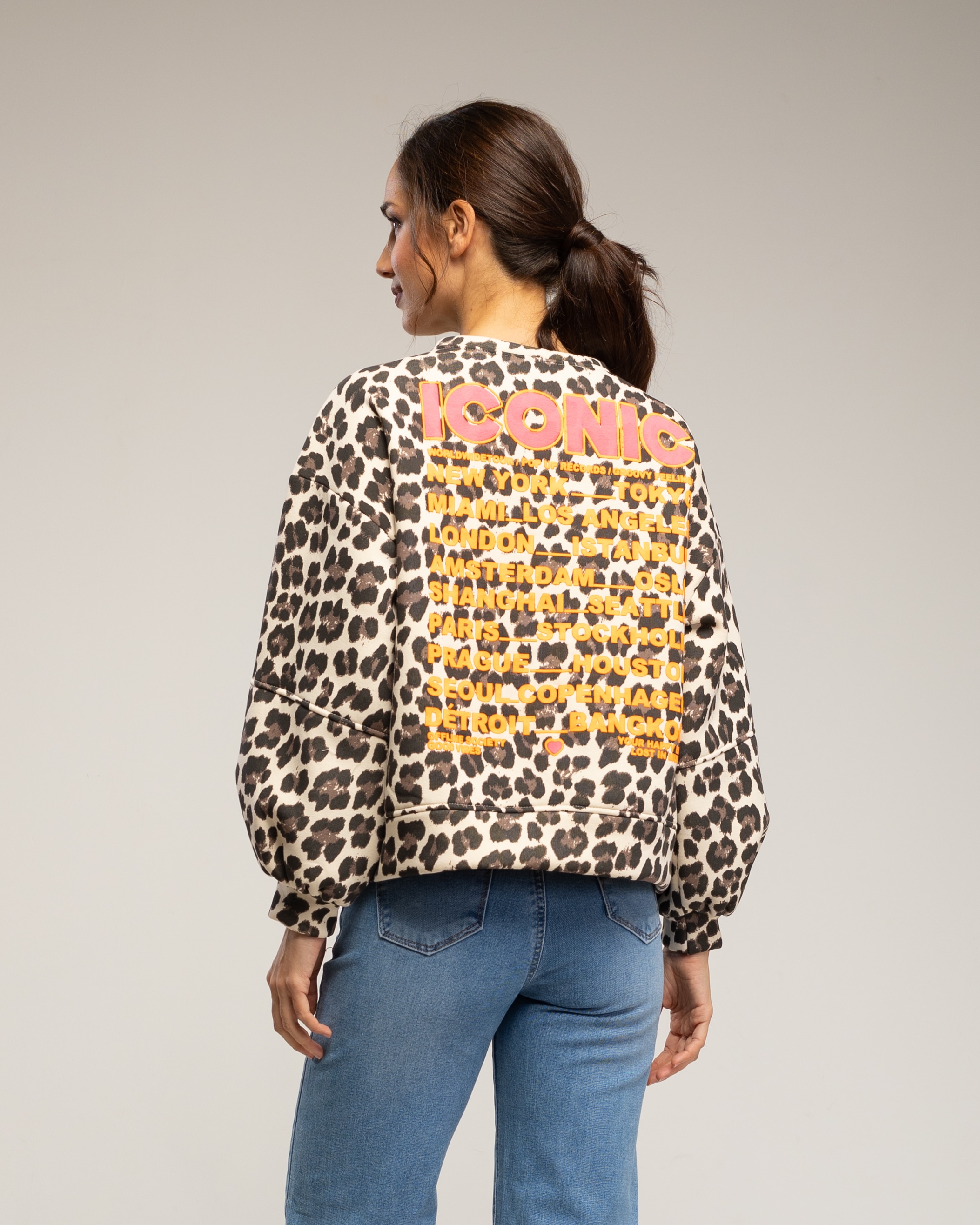 Sudadera de mujer de algodón estampado animal print - Tantra - Beige Beige-2