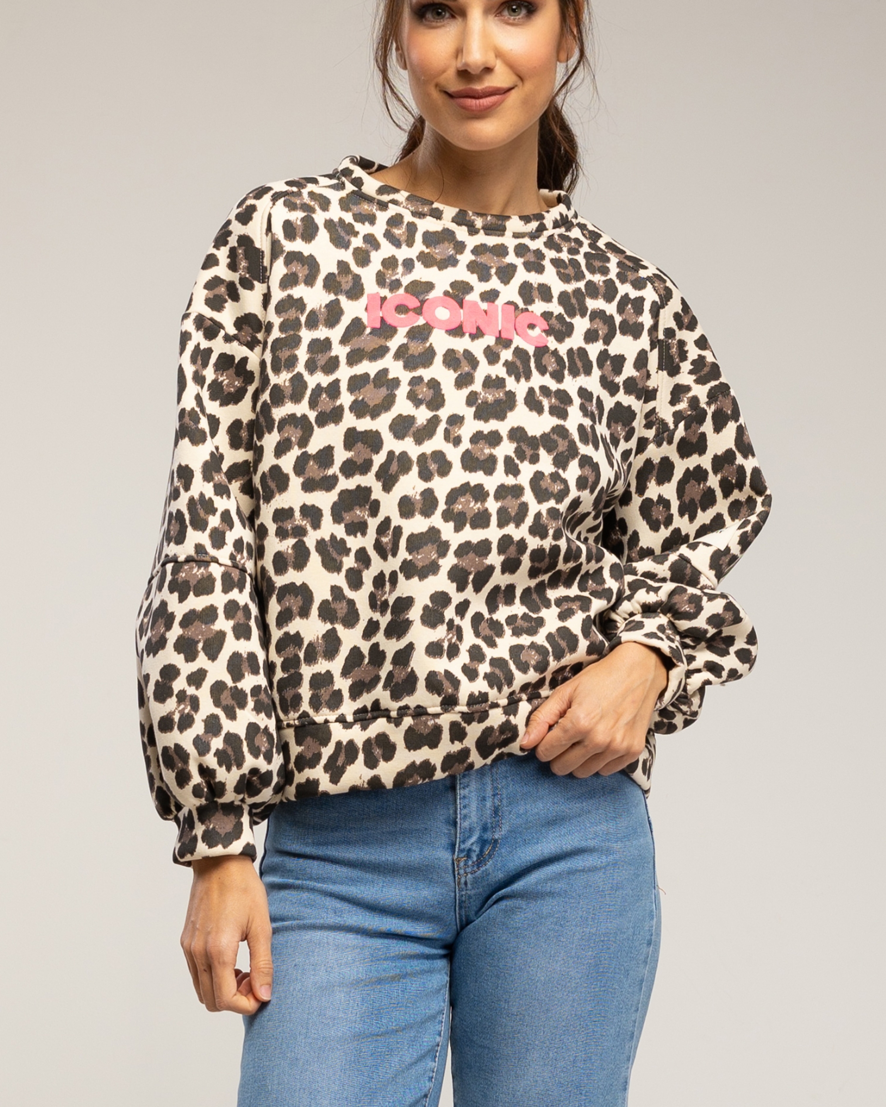 Sudadera de mujer de algodón estampado animal print - Tantra - Beige Beige-3