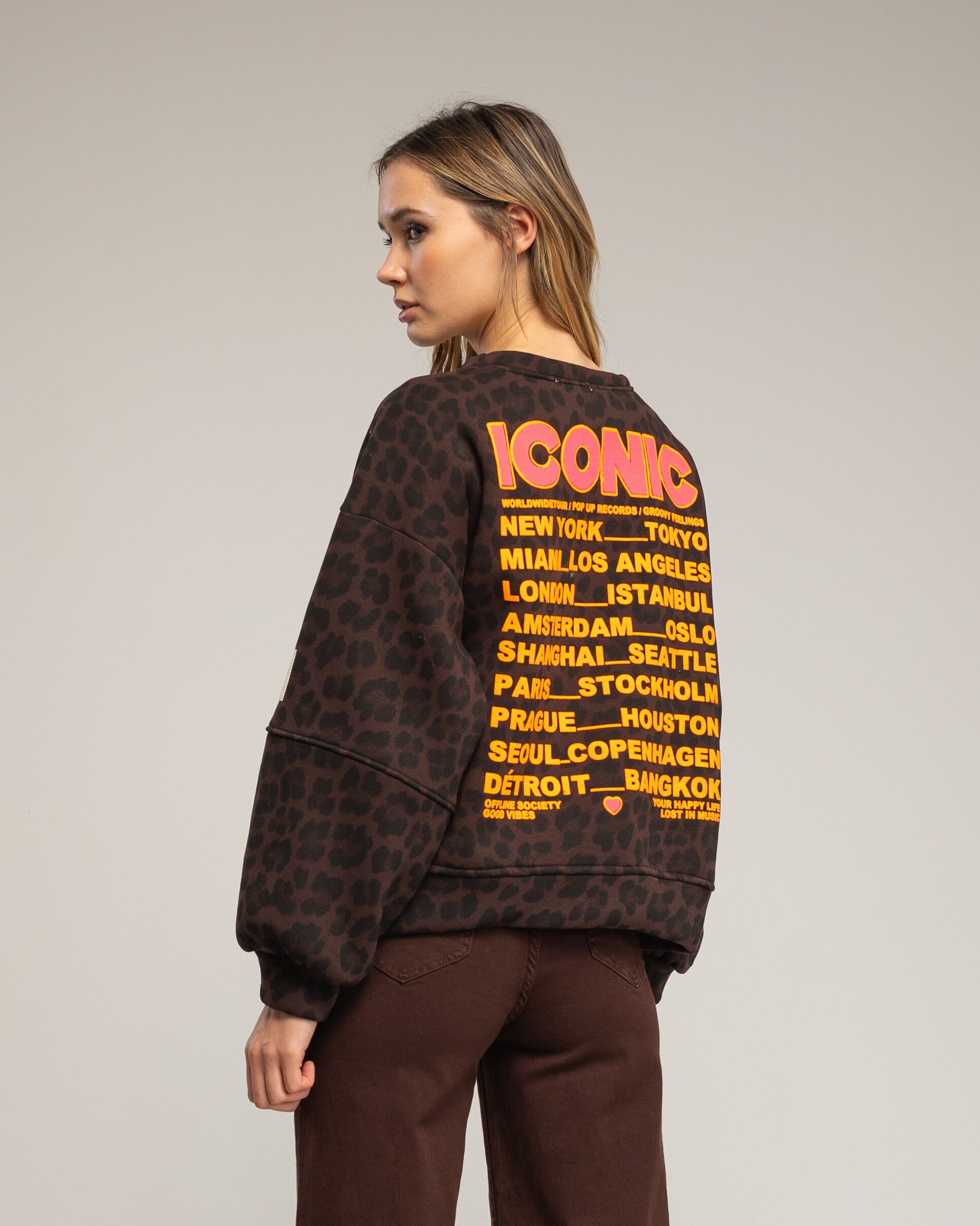 Sudadera de mujer de algodón estampado animal print - Tantra - Marrón oscuro Marrón oscuro-2