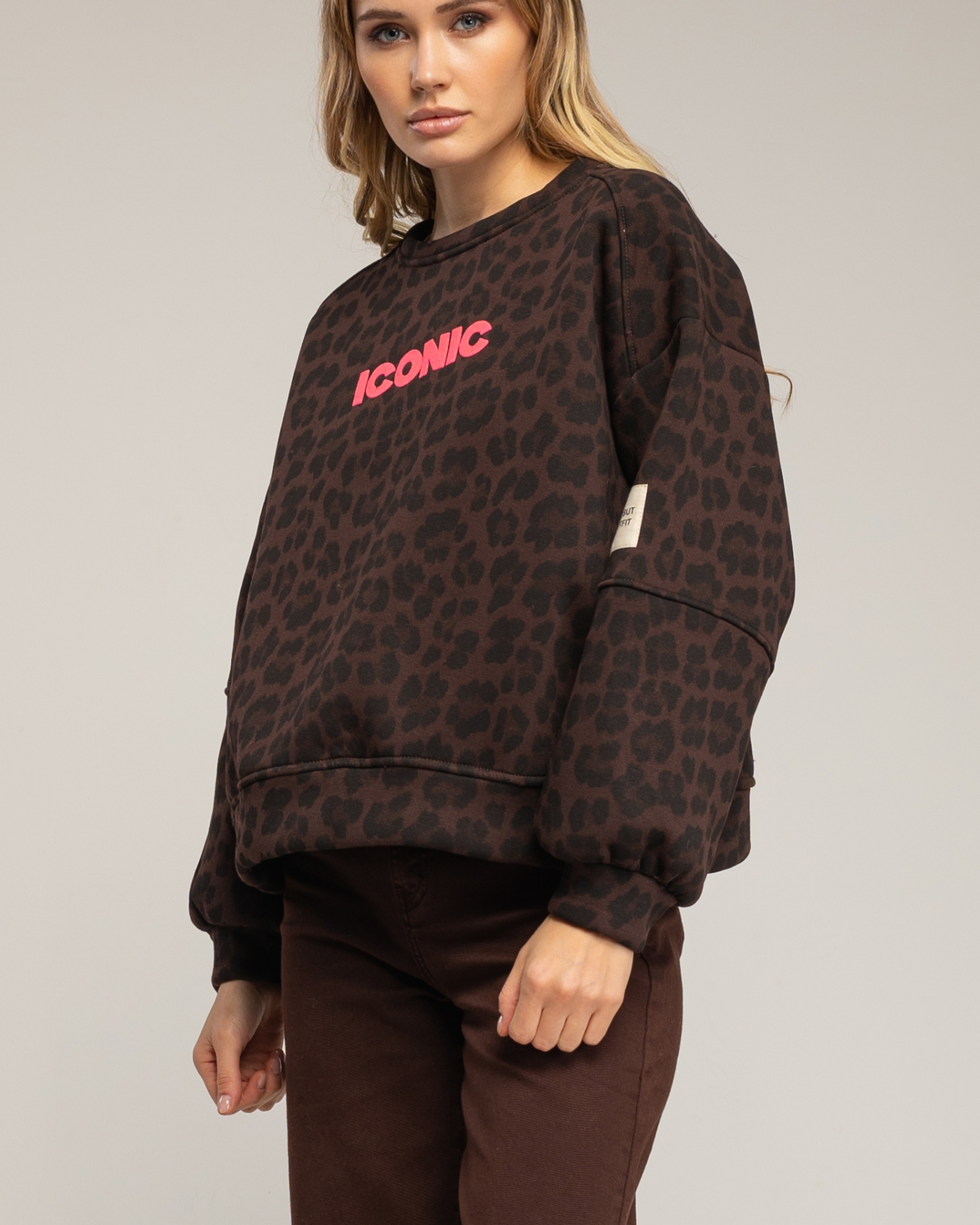 Sudadera de mujer de algodón estampado animal print - Tantra - Marrón oscuro Marrón oscuro-3