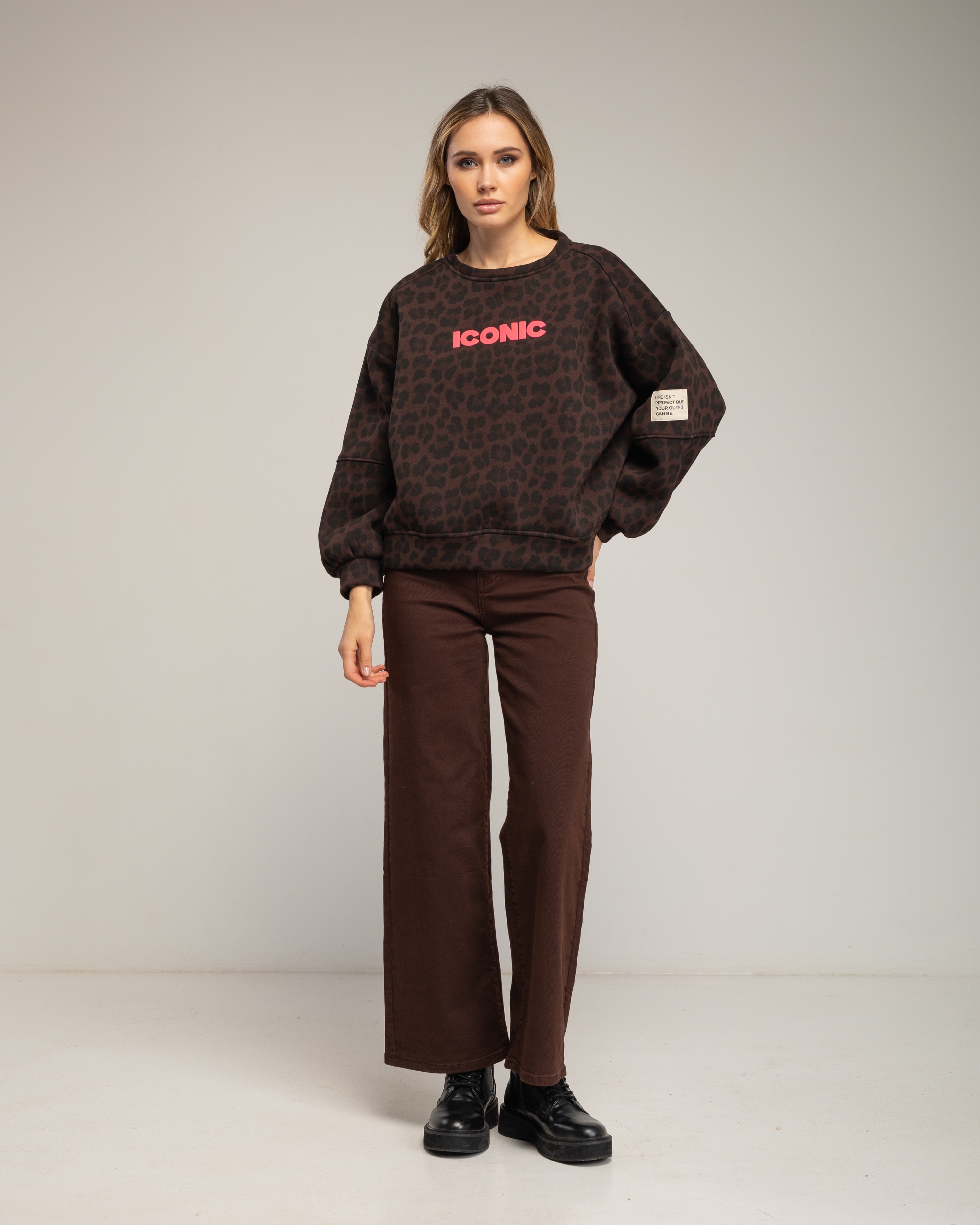Sudadera de mujer de algodón estampado animal print - Tantra - Marrón oscuro Marrón oscuro-4