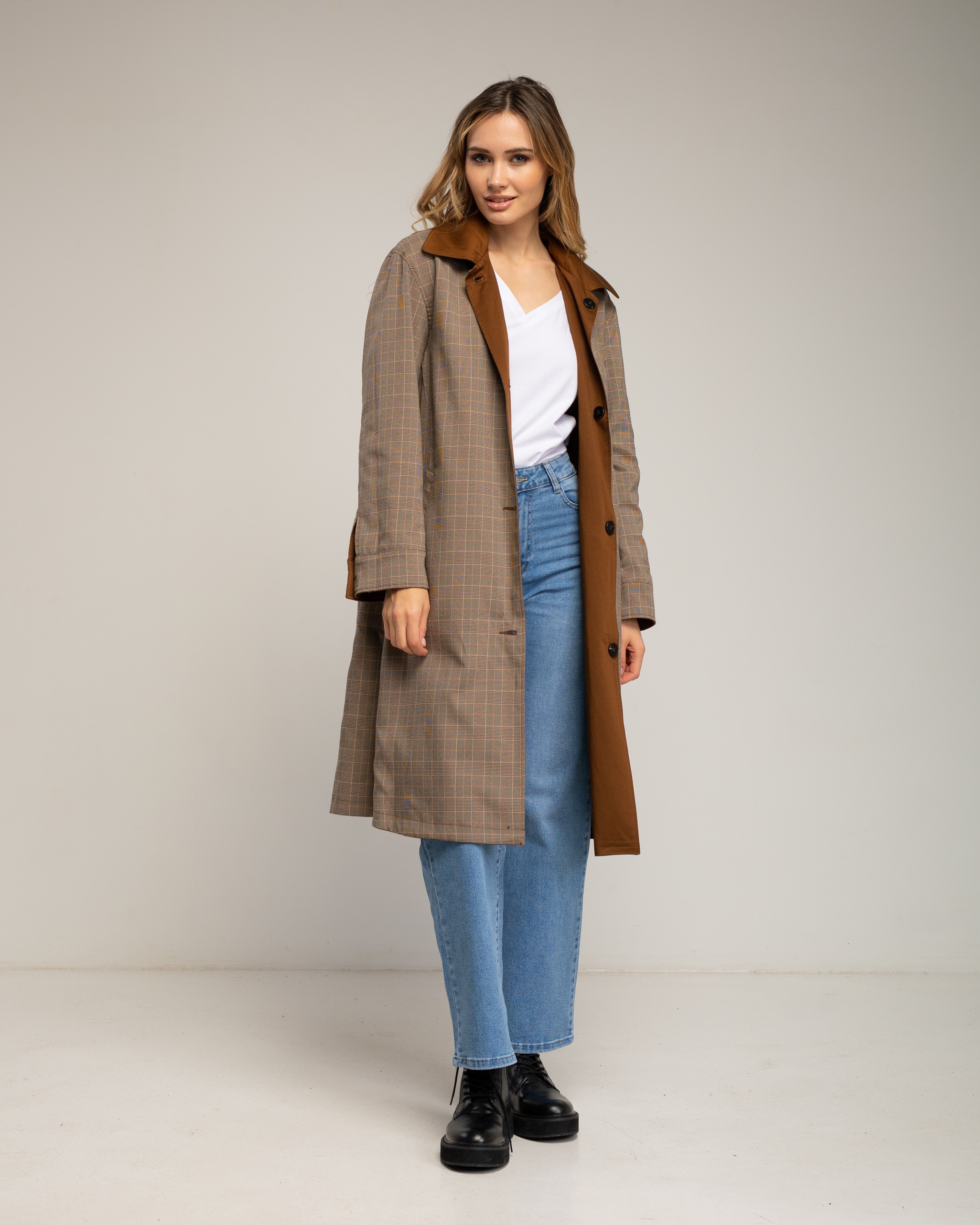 Gabardina de mujer larga con algodón reversible - Tantra - Marrón Marrón-1