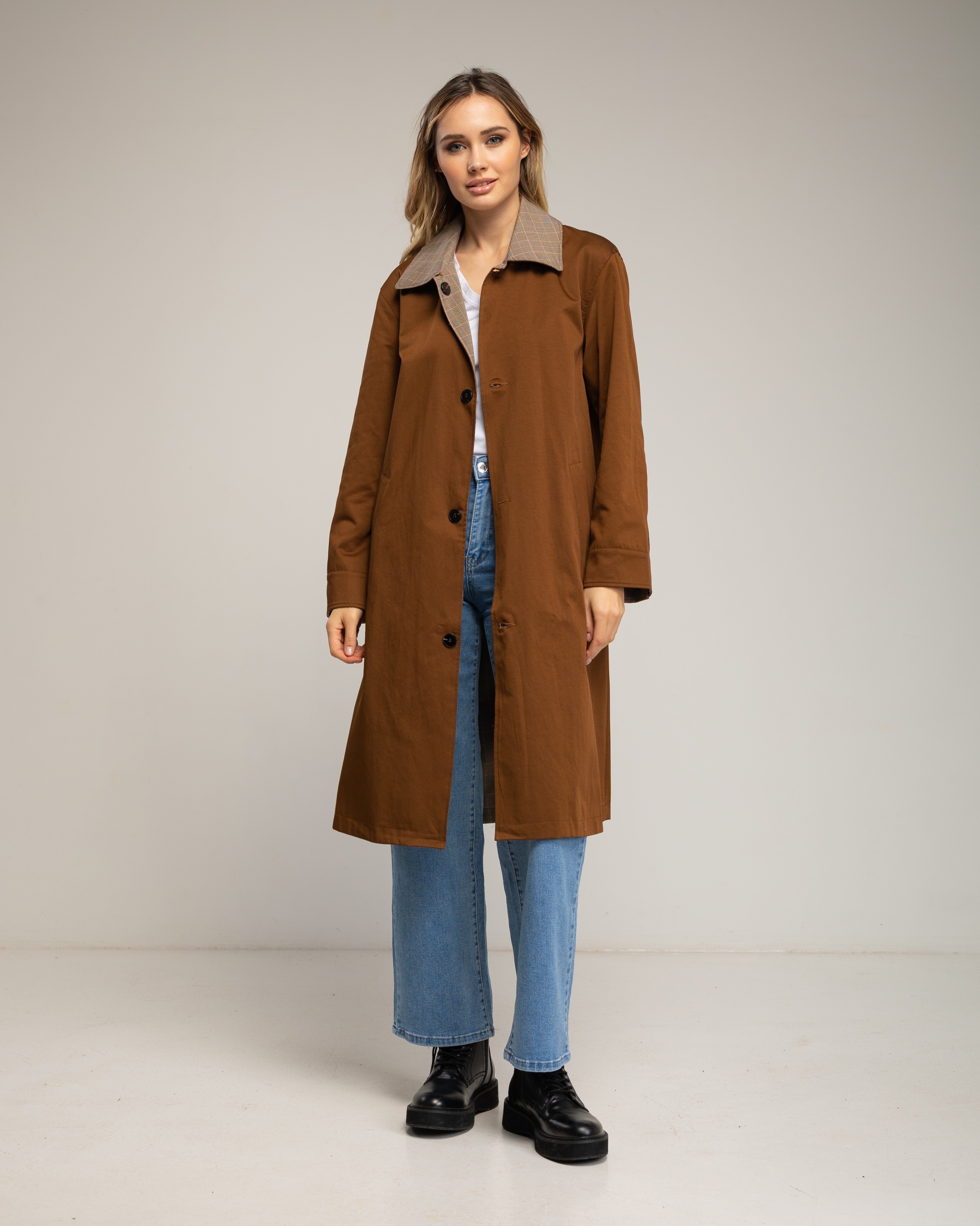 Gabardina de mujer larga con algodón reversible - Tantra - Marrón Marrón-2
