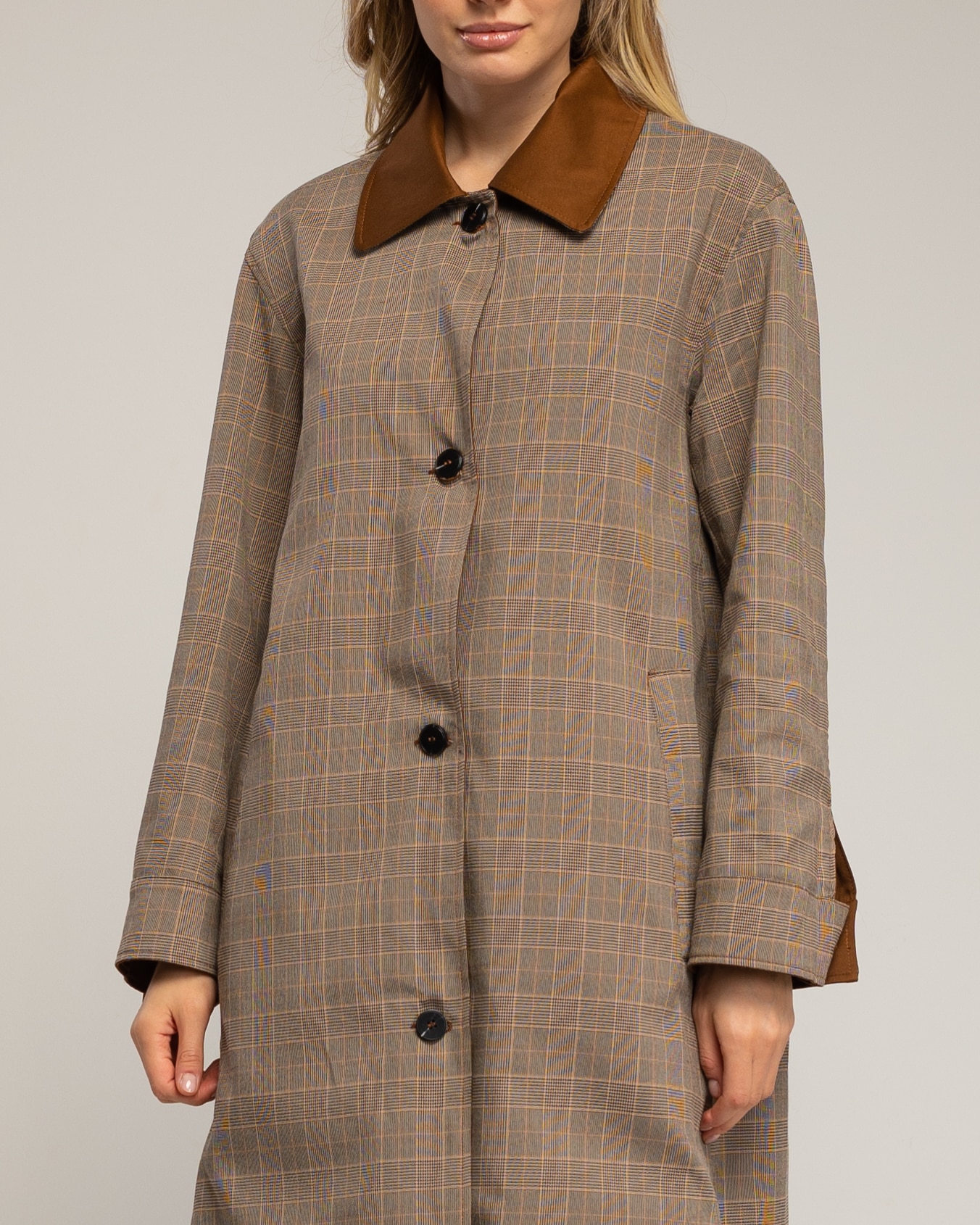 Gabardina de mujer larga con algodón reversible - Tantra - Marrón Marrón-4