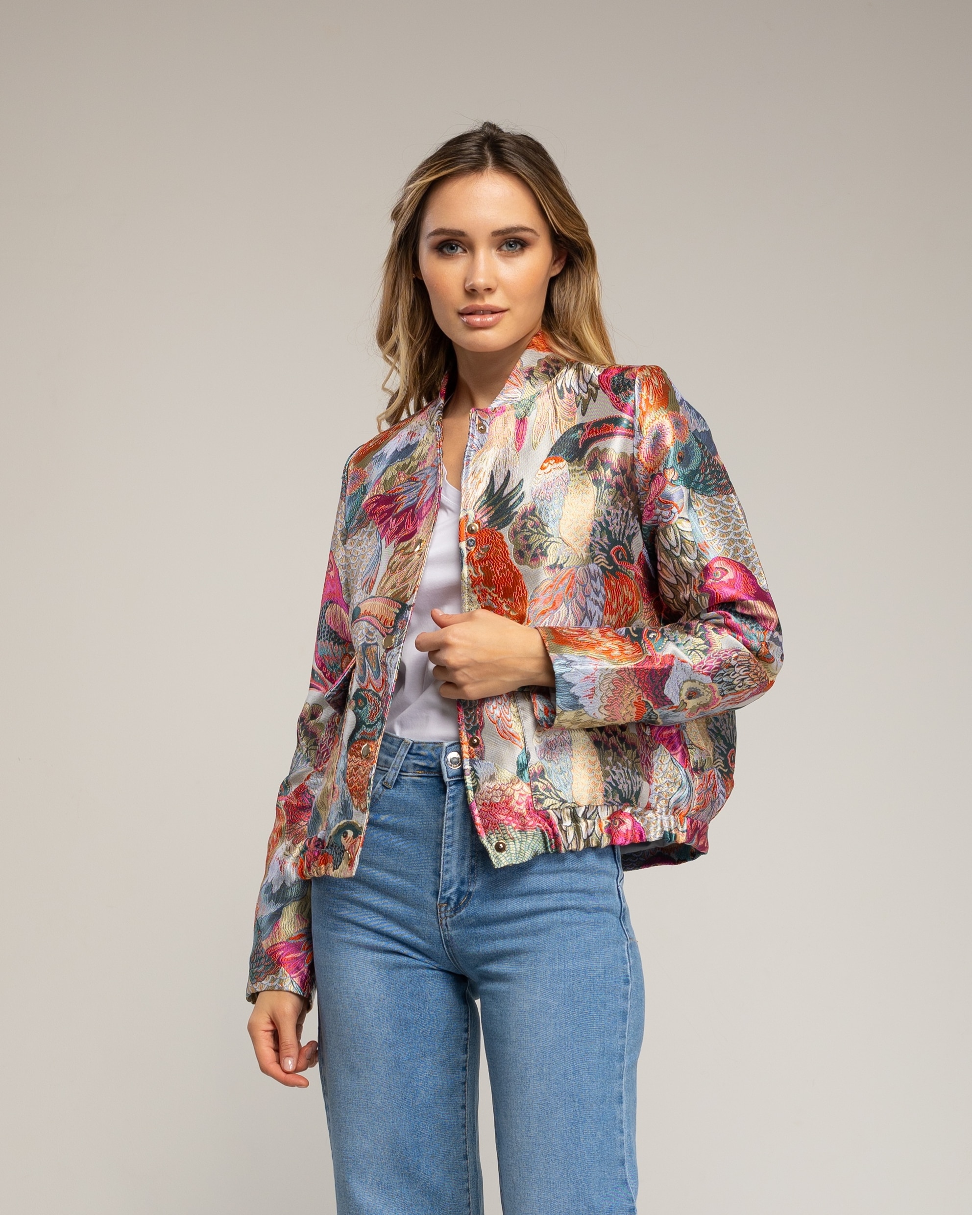 Bomber de mujer con estampado de brocado - Tantra - Fucsia / Negro Fucsia / Negro-1