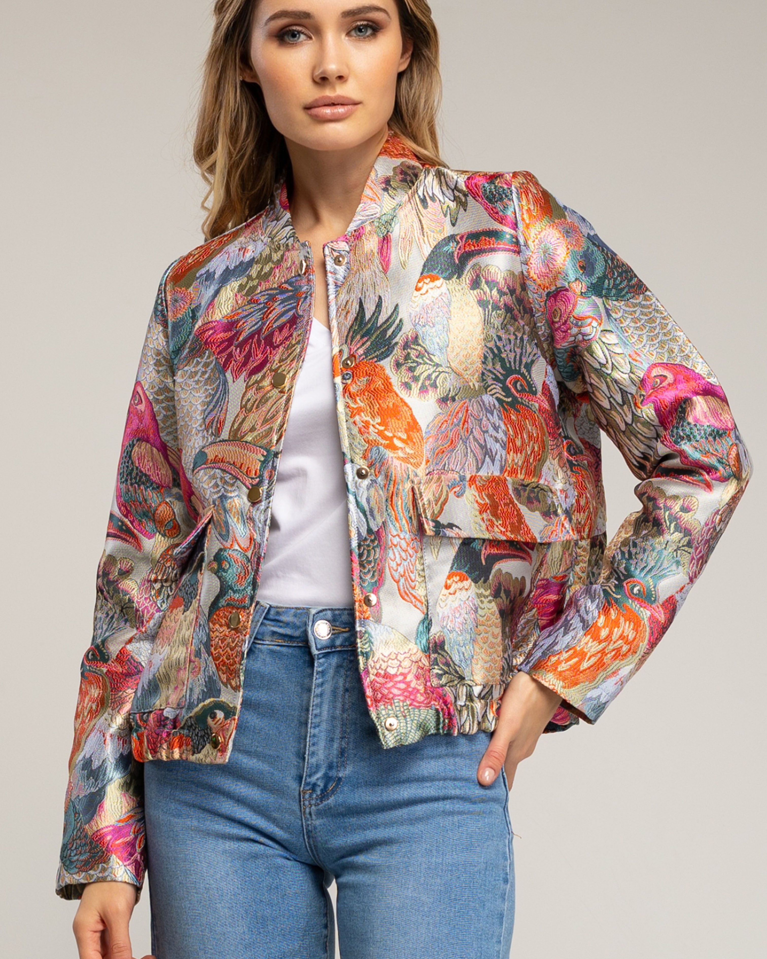 Bomber de mujer con estampado de brocado - Tantra - Fucsia / Negro Fucsia / Negro-3