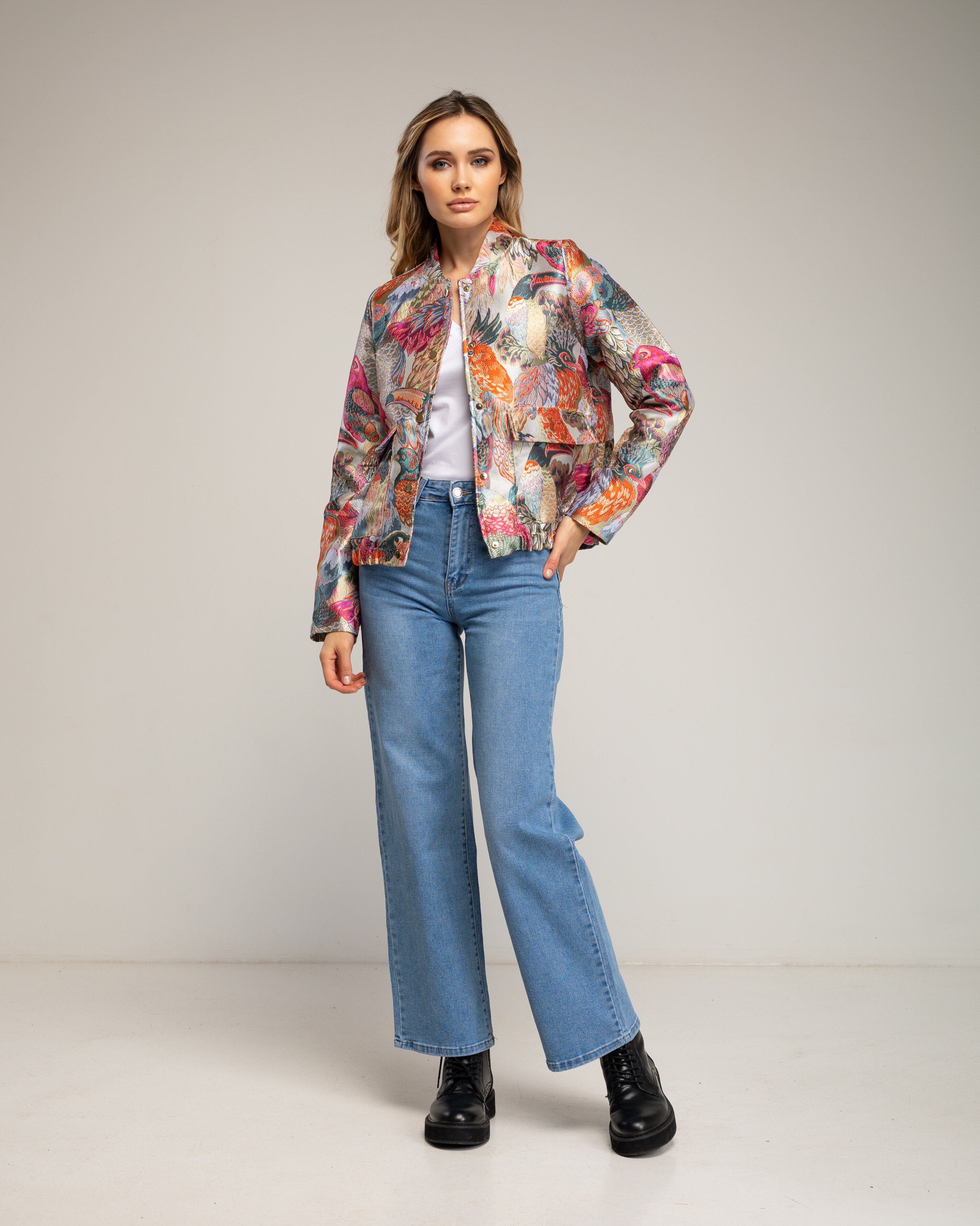 Bomber de mujer con estampado de brocado - Tantra - Fucsia / Negro Fucsia / Negro-4