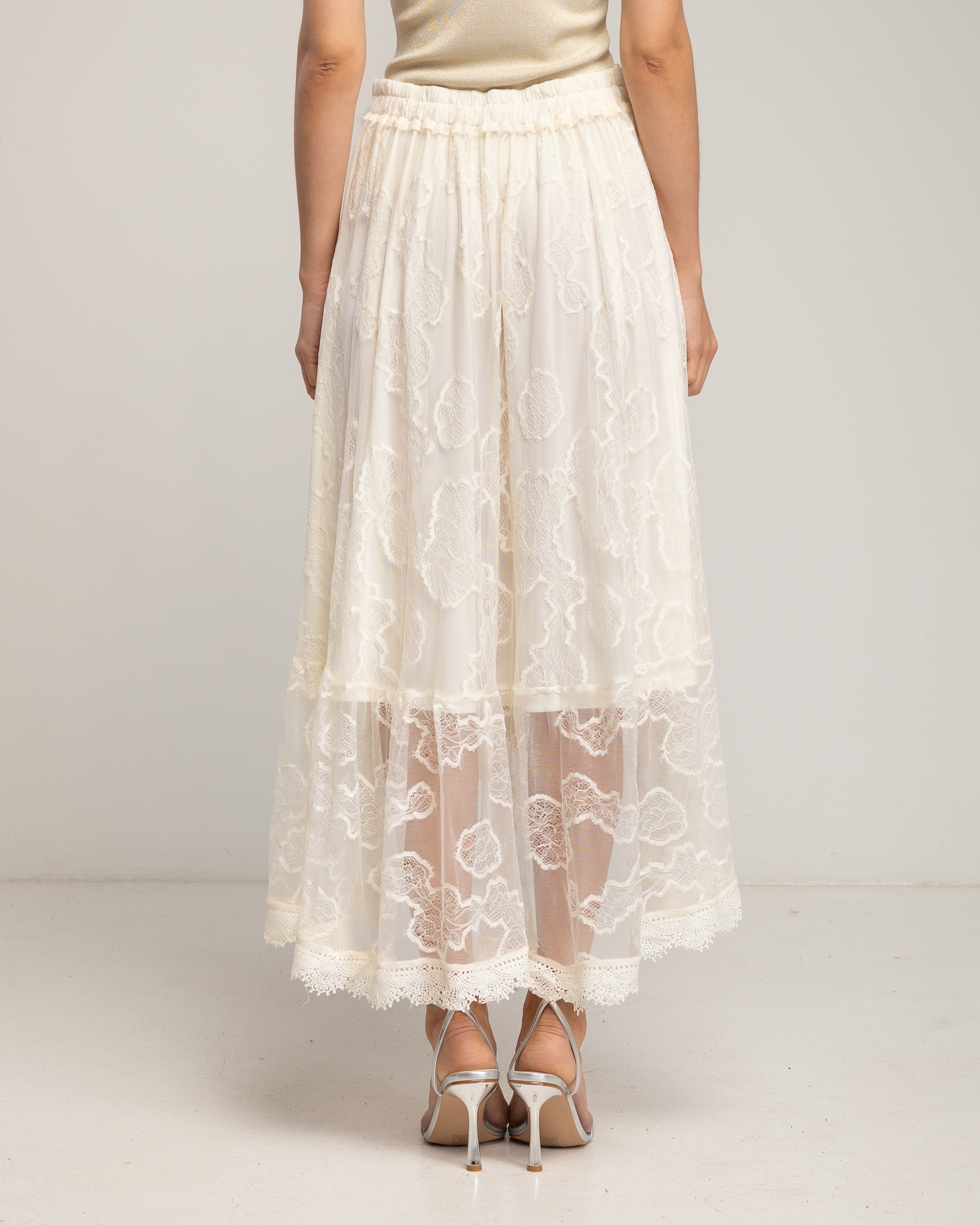 Falda midi de encaje con volante en el bajo - Tantra - Beige Beige-3
