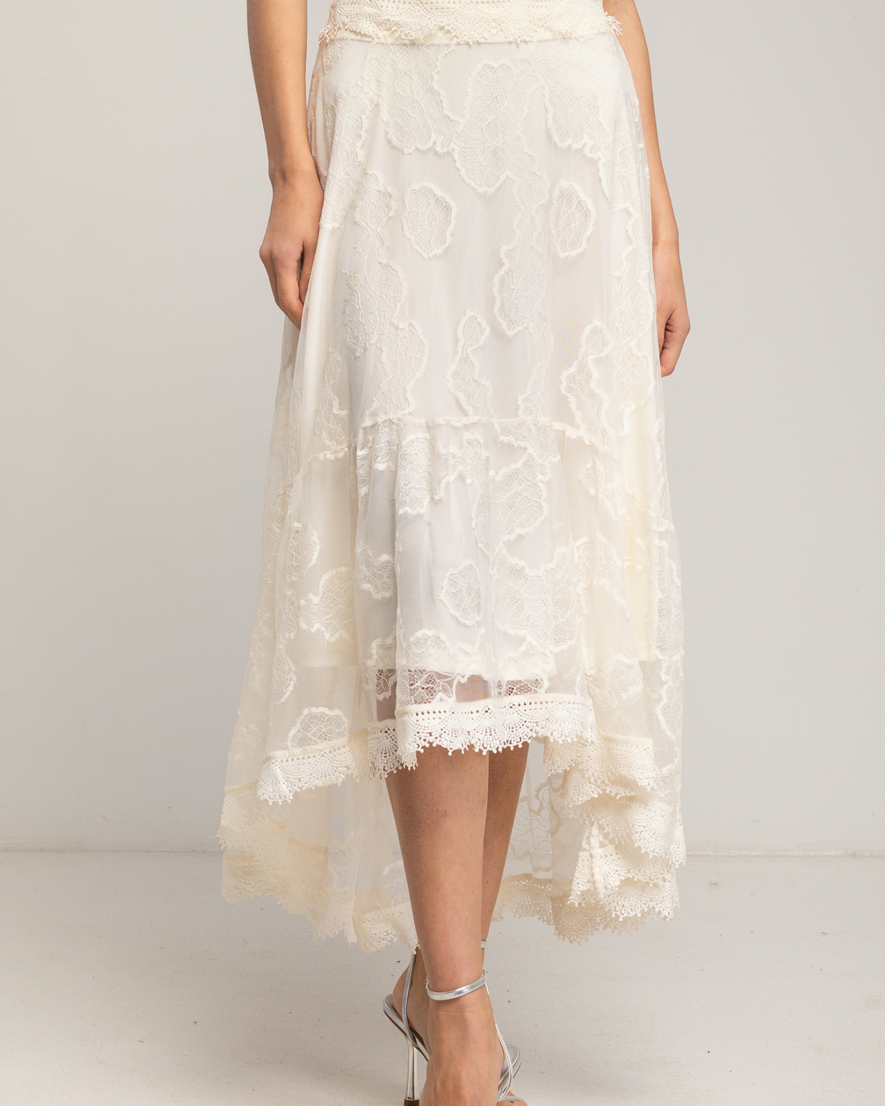 Falda midi de encaje con volante en el bajo - Tantra - Beige Beige-4