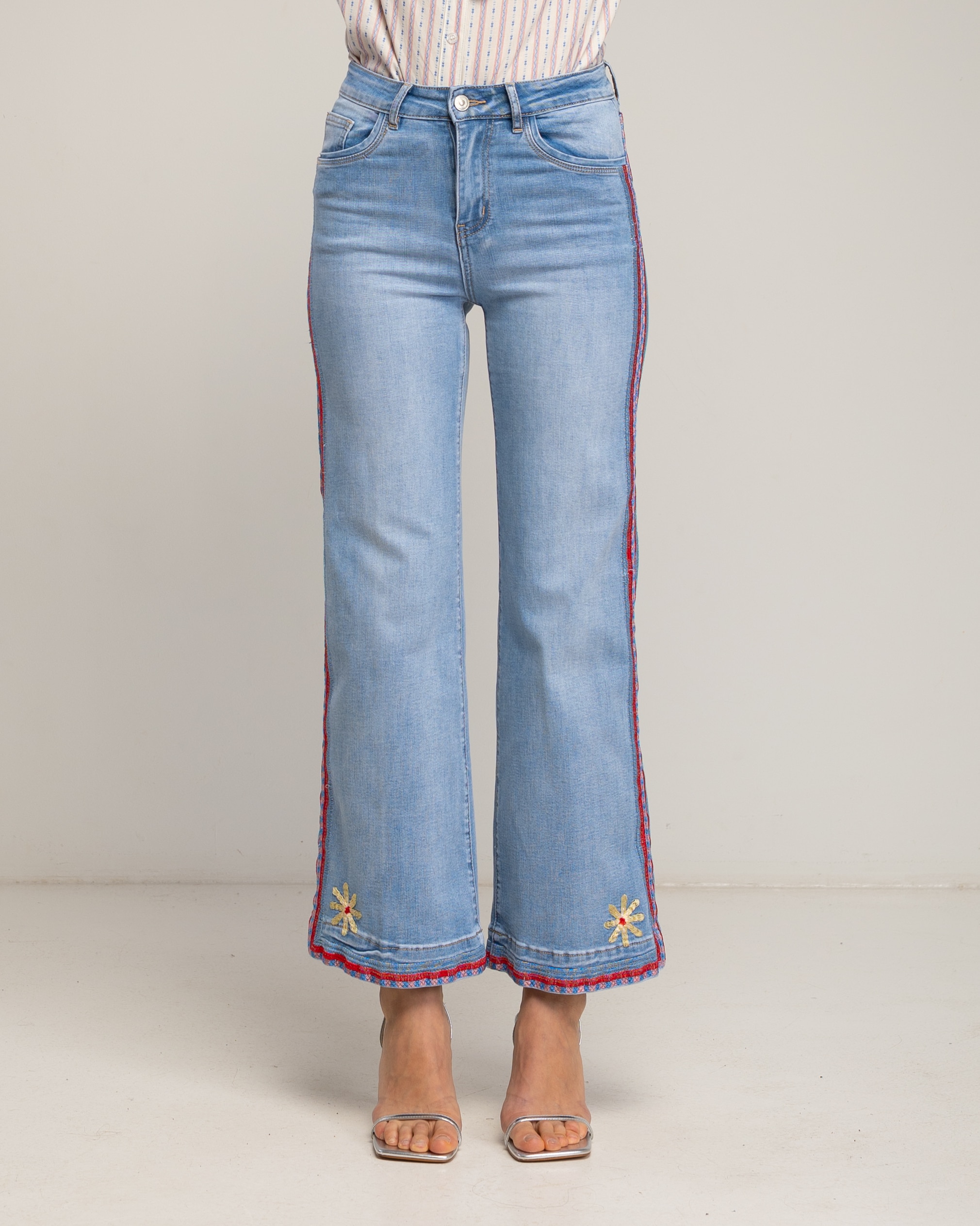 Vaqueros de mujer de corte recto push up con bordado lateral - Tantra - Azul Azul-2