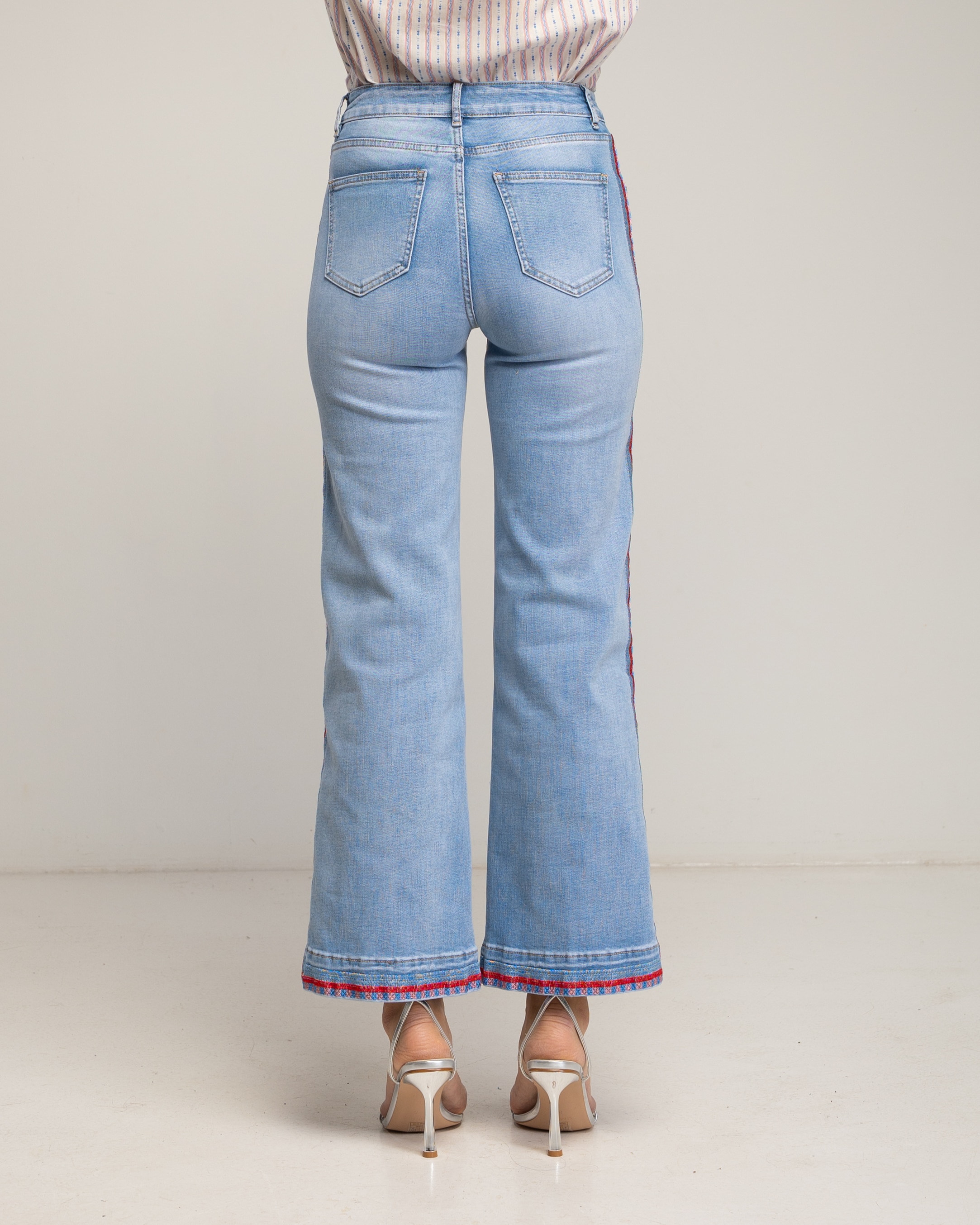Vaqueros de mujer de corte recto push up con bordado lateral - Tantra - Azul Azul-3