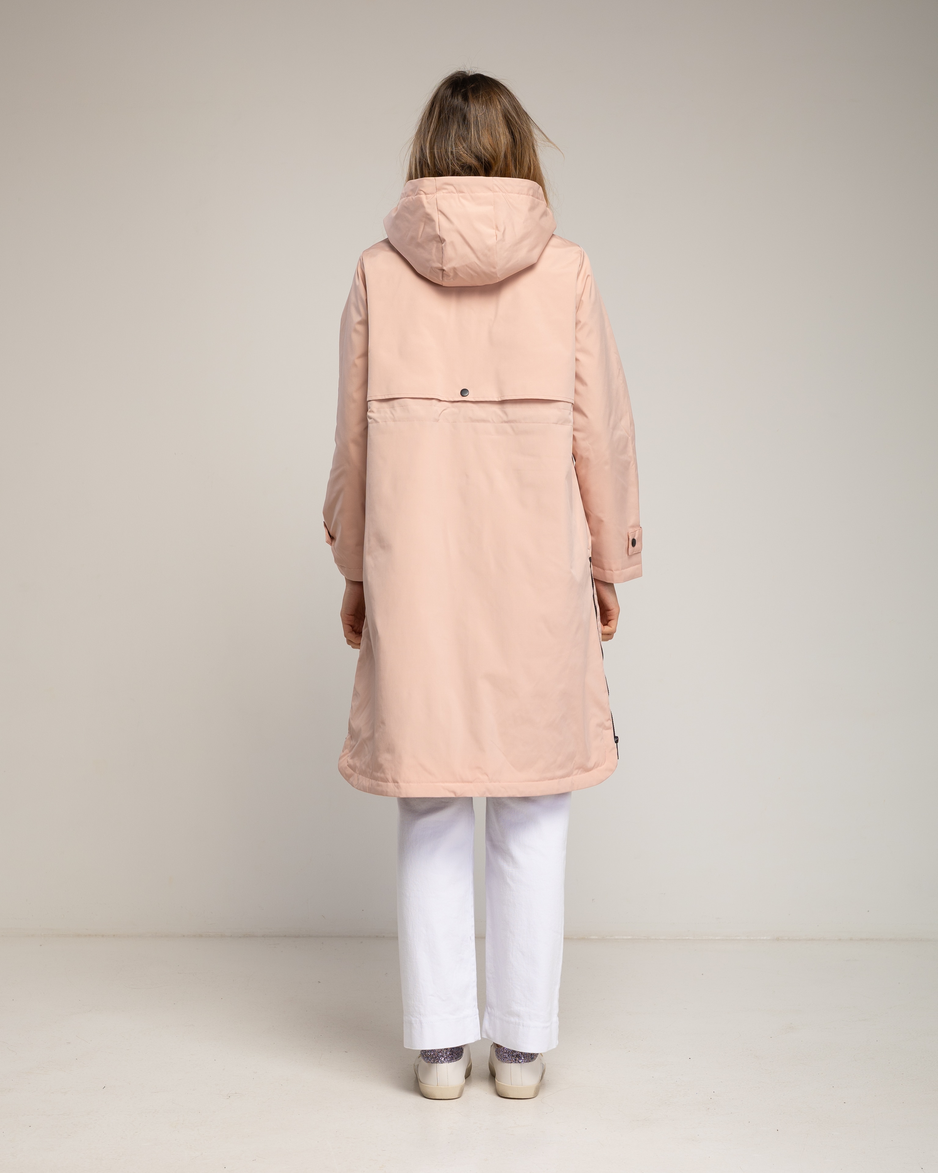 Gabardina larga de mujer impermeable con capucha y cierre de cremallera - Tantra - Rosa claro Rosa claro-3