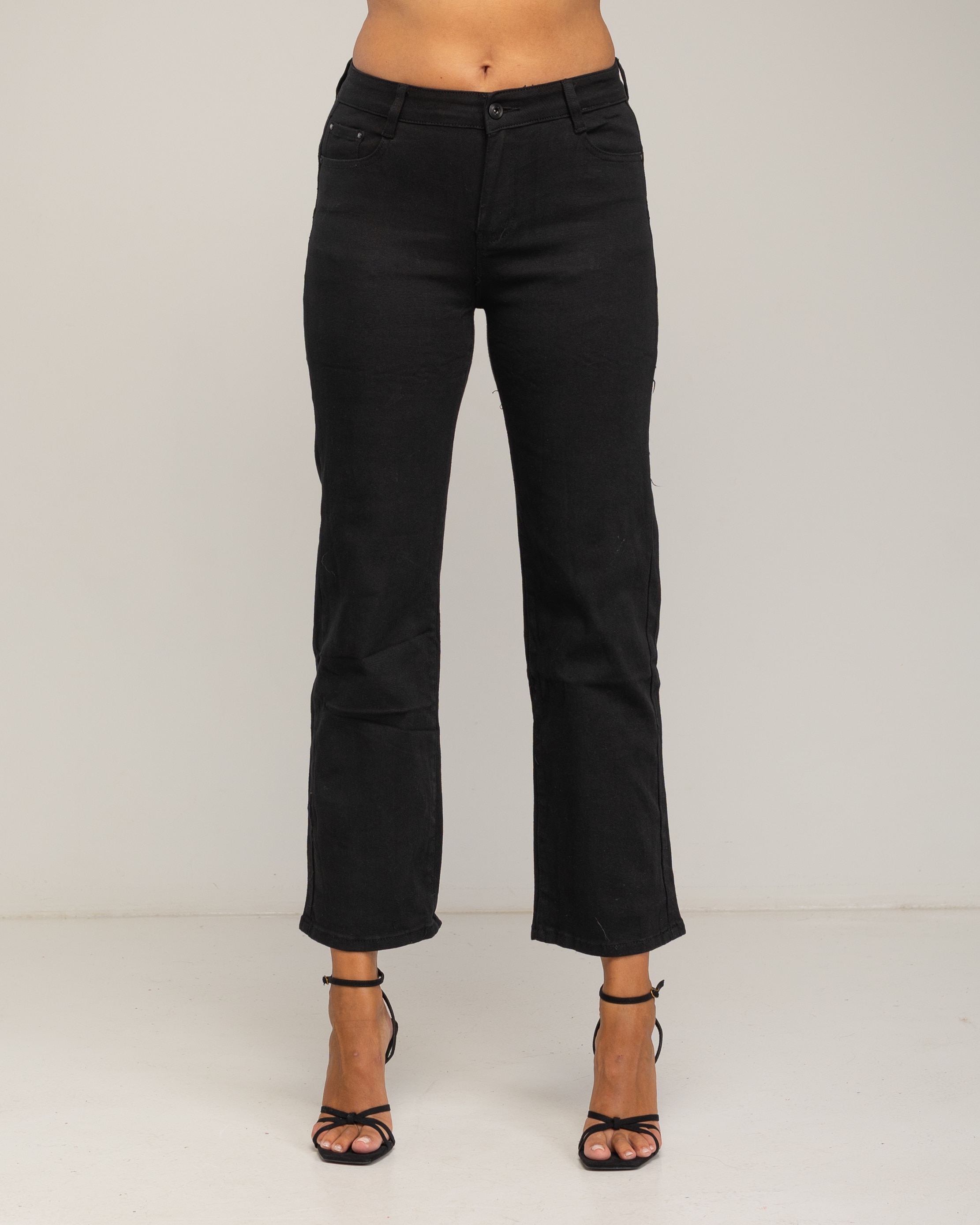 Vaqueros rectos de mujer de corte recto push up básico ancho de tiro alto - Tantra - Negro Negro-2