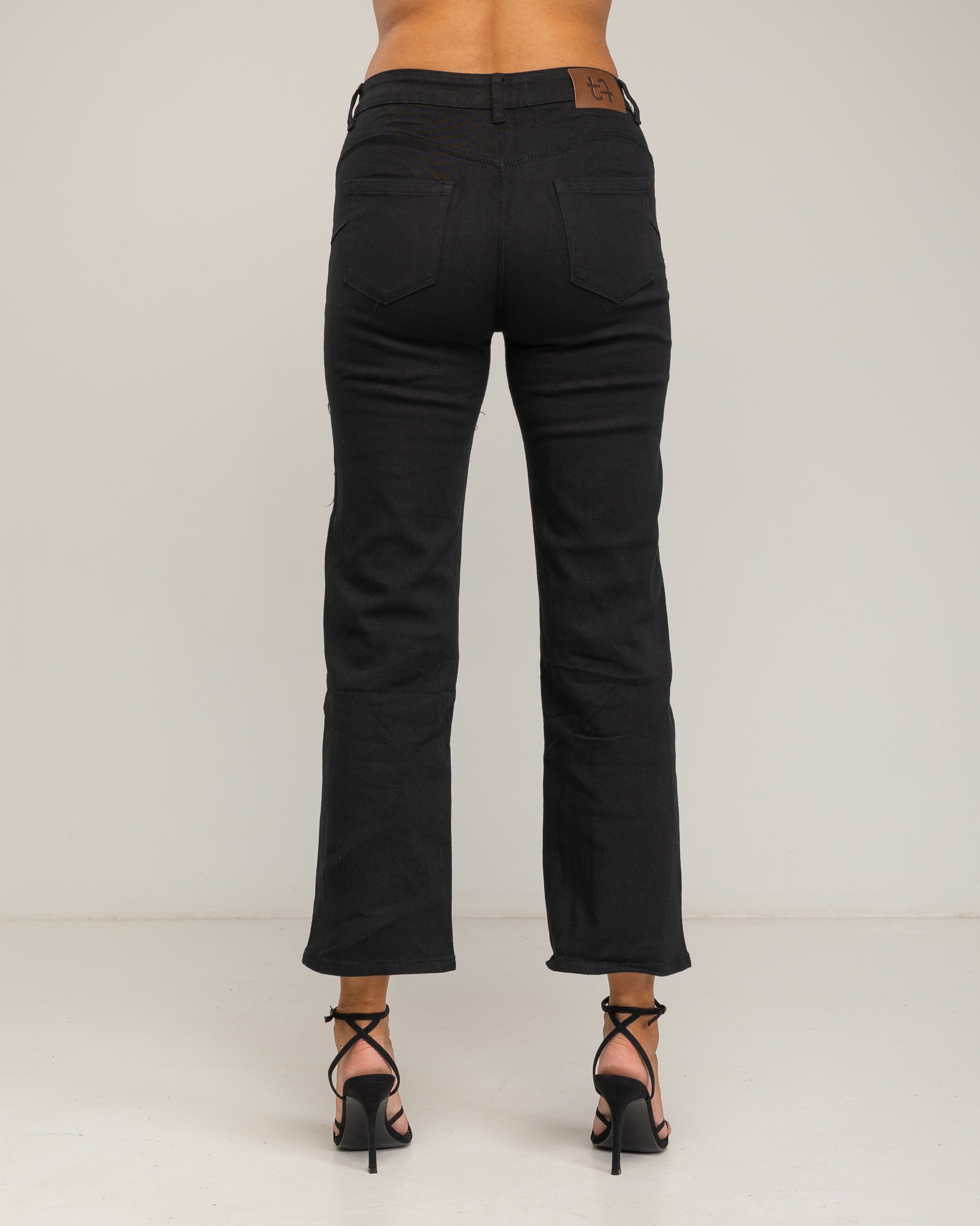 Vaqueros rectos de mujer de corte recto push up básico ancho de tiro alto - Tantra - Negro Negro-3