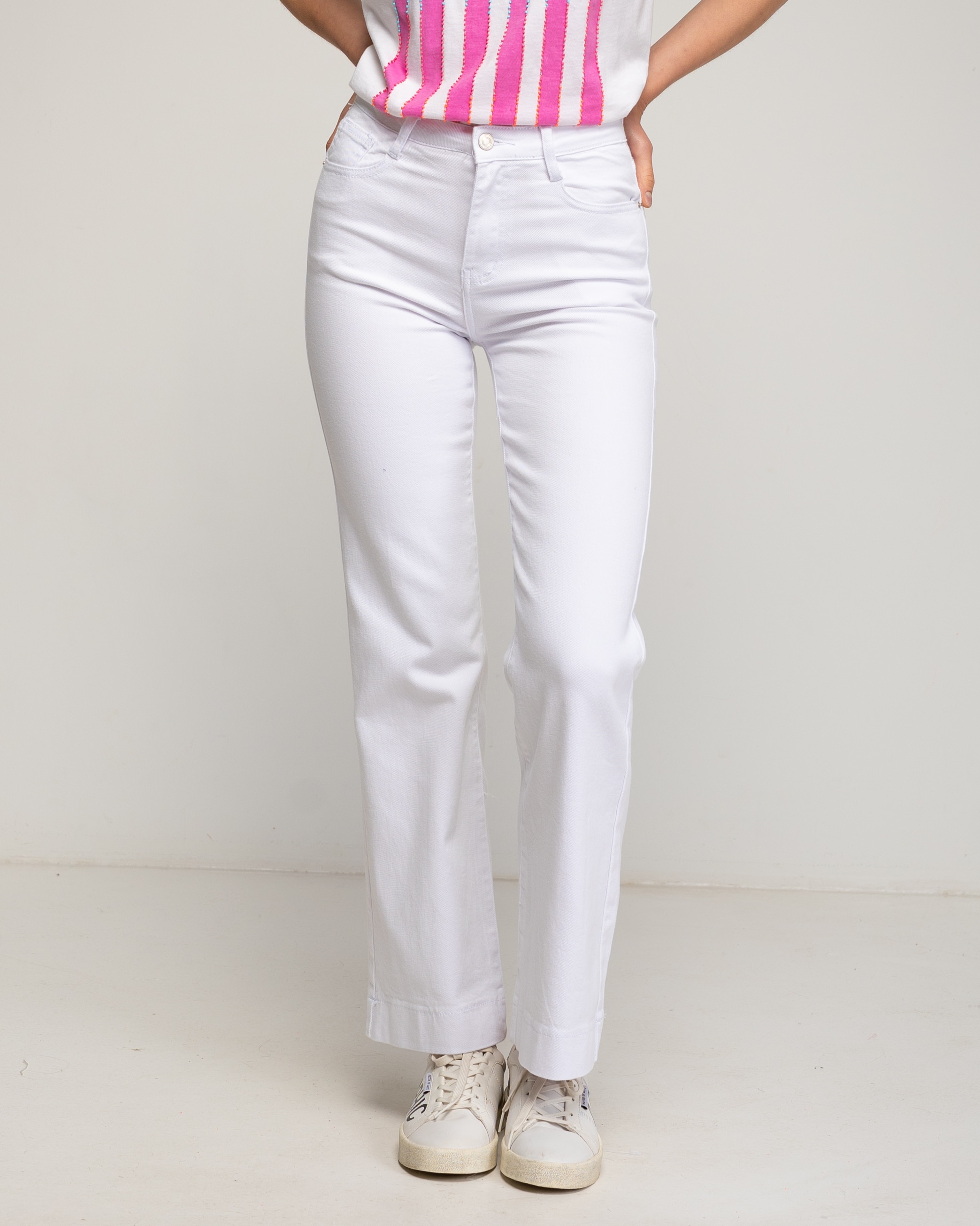 Vaqueros rectos de mujer de corte recto push up básico ancho de tiro alto - Tantra - Blanco Blanco-2