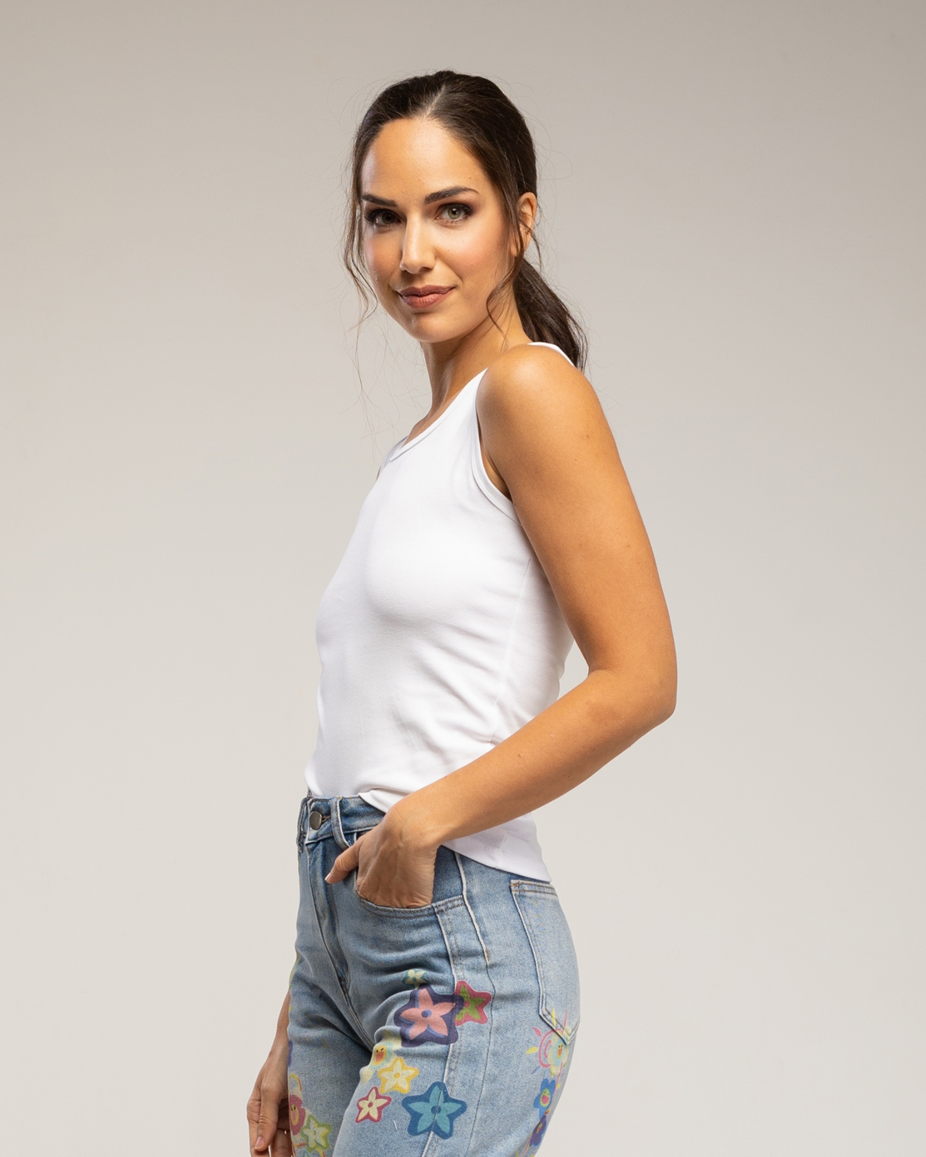 Camiseta de mujer tirantes con alas de strass en la espalda - Tantra - Blanco Blanco-3