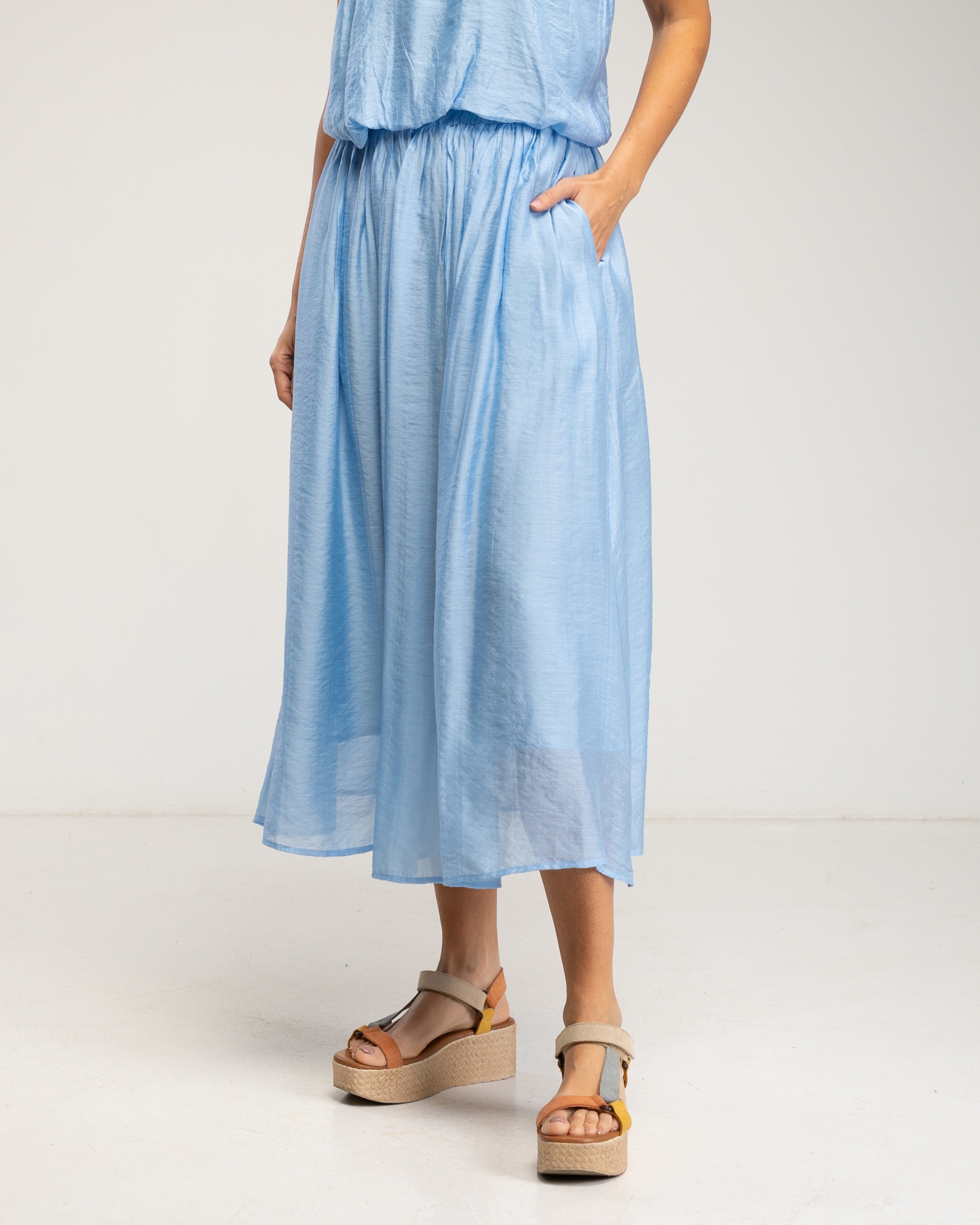 Falda midi con cintura elástica y varias capas - Tantra - Azul claro Azul claro-2