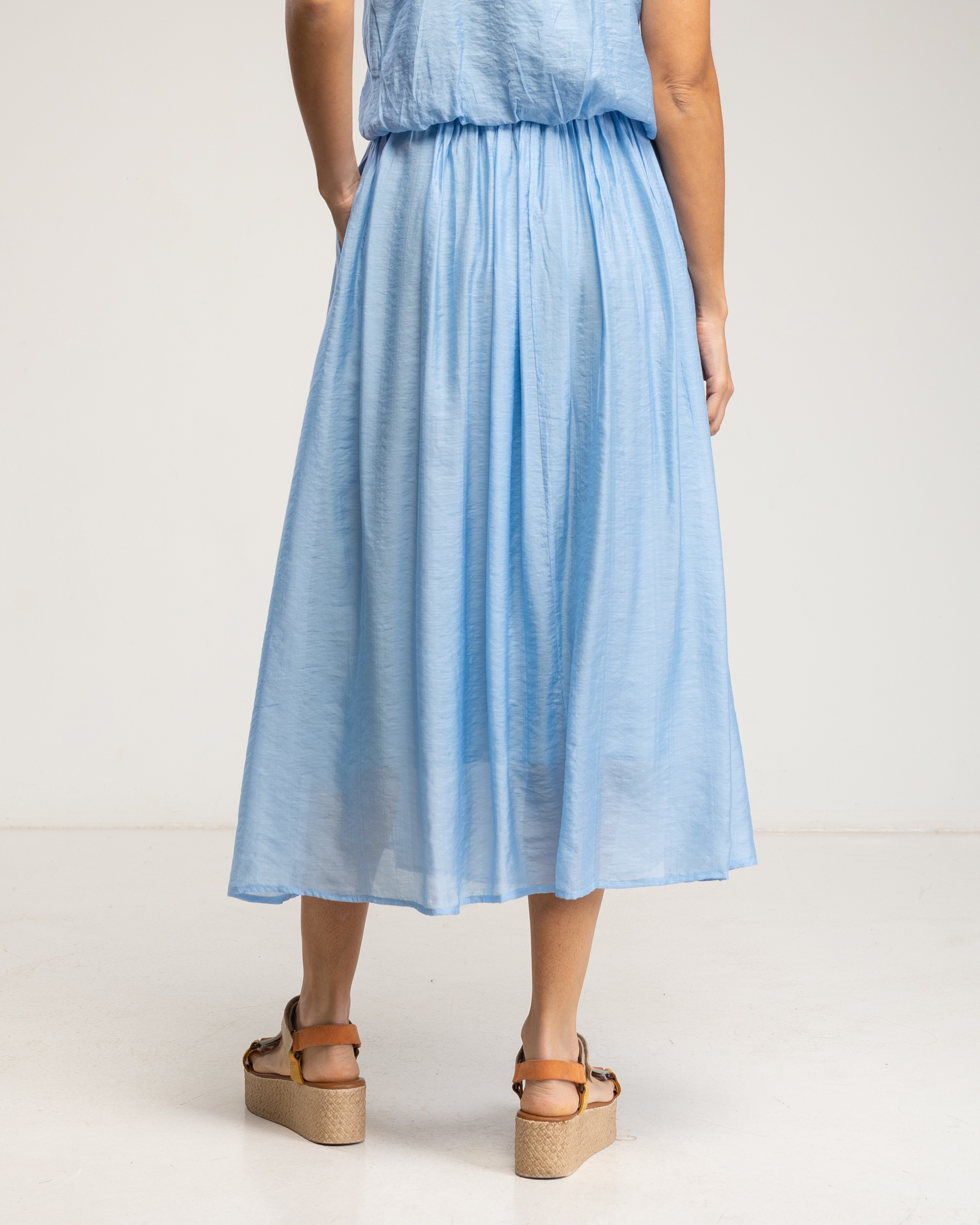 Falda midi con cintura elástica y varias capas - Tantra - Azul claro Azul claro-3