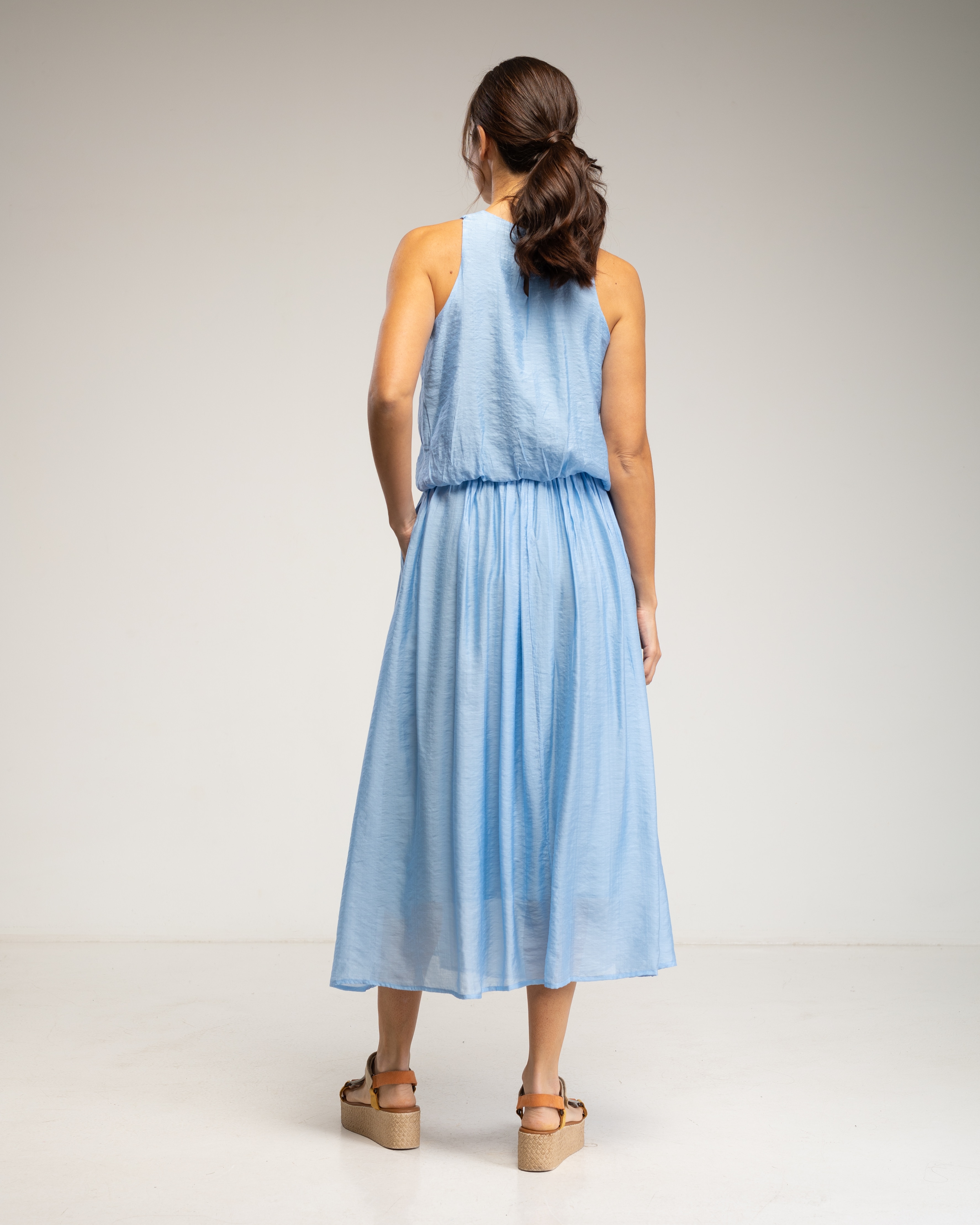 Falda midi con cintura elástica y varias capas - Tantra - Azul claro Azul claro-4