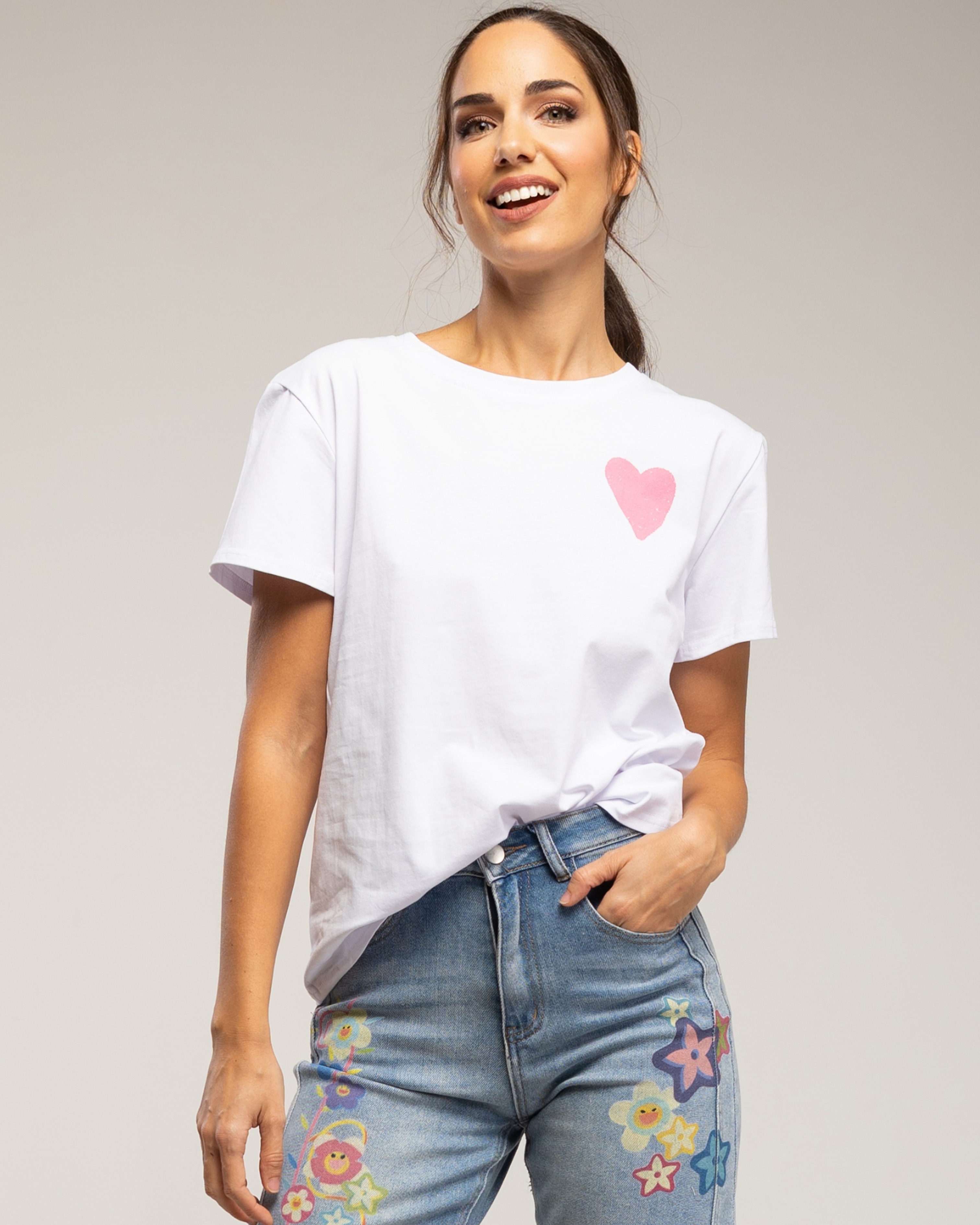 Camisetade mujer de algodón con estampado de corazón - Tantra - Blanco Blanco-3