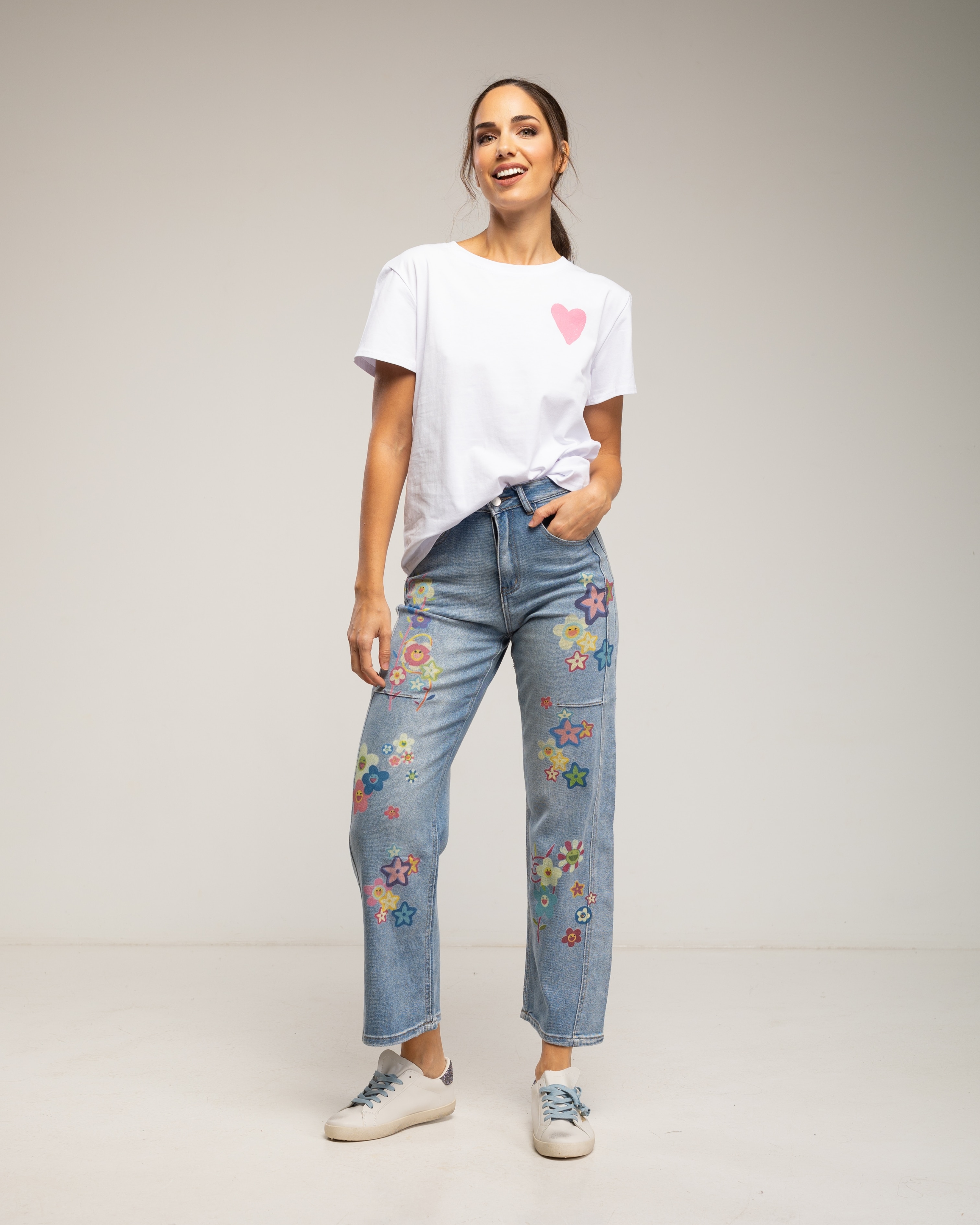 Camisetade mujer de algodón con estampado de corazón - Tantra - Blanco Blanco-4