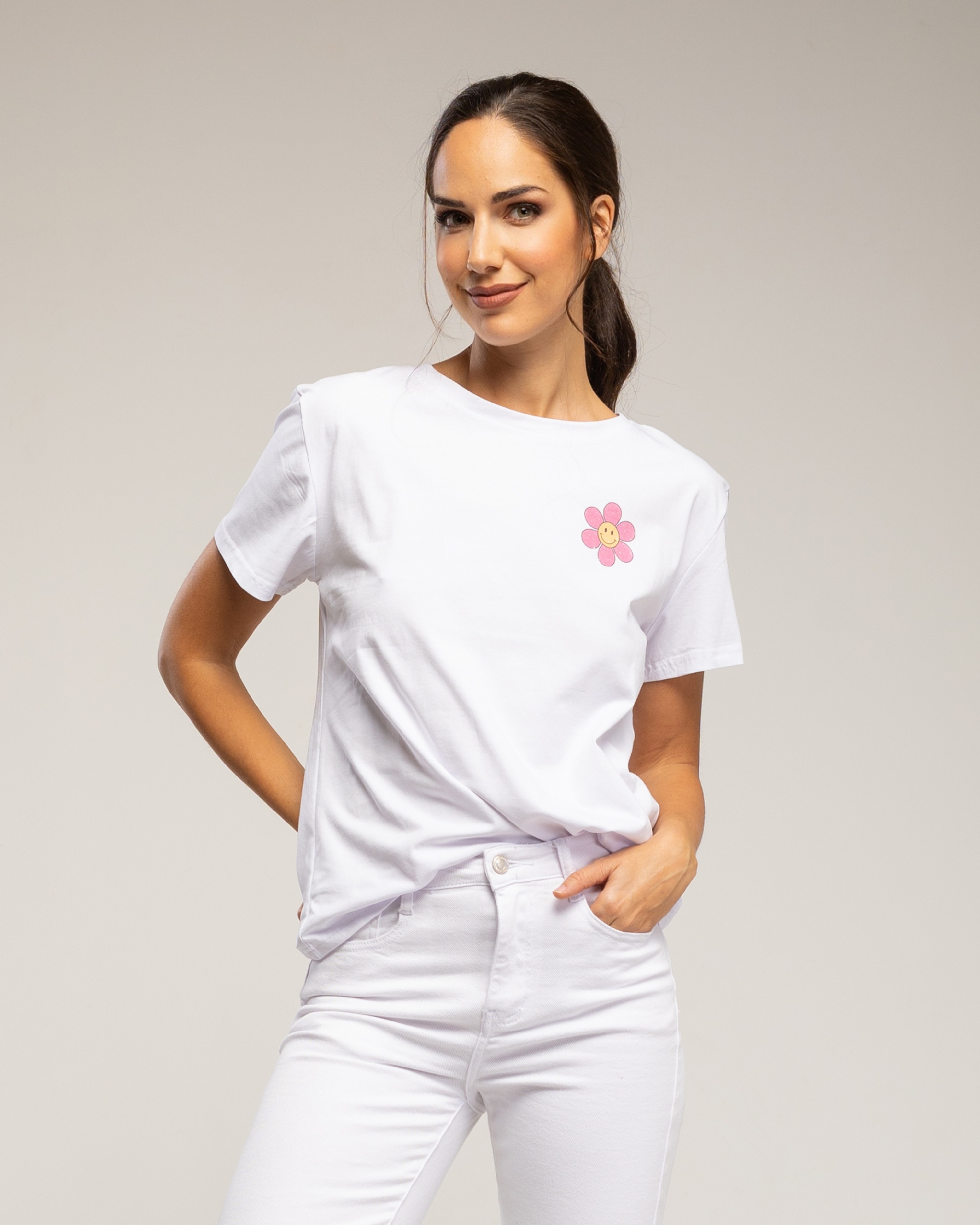 Tantra - Camiseta de mujer de lgodón con estampado de margarita.