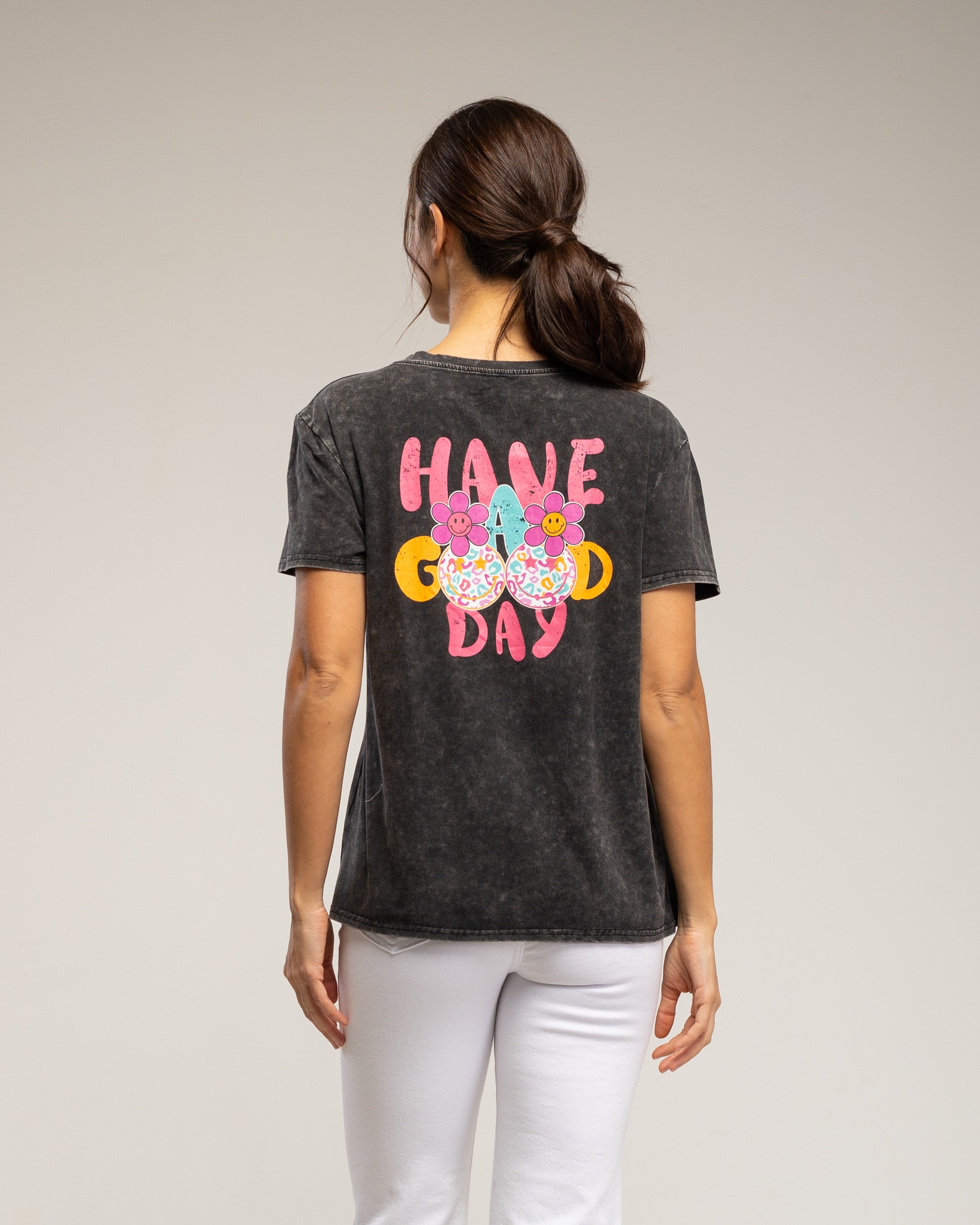 Camiseta de mujer de lgodón con estampado de margarita - Tantra - Negro Negro-2