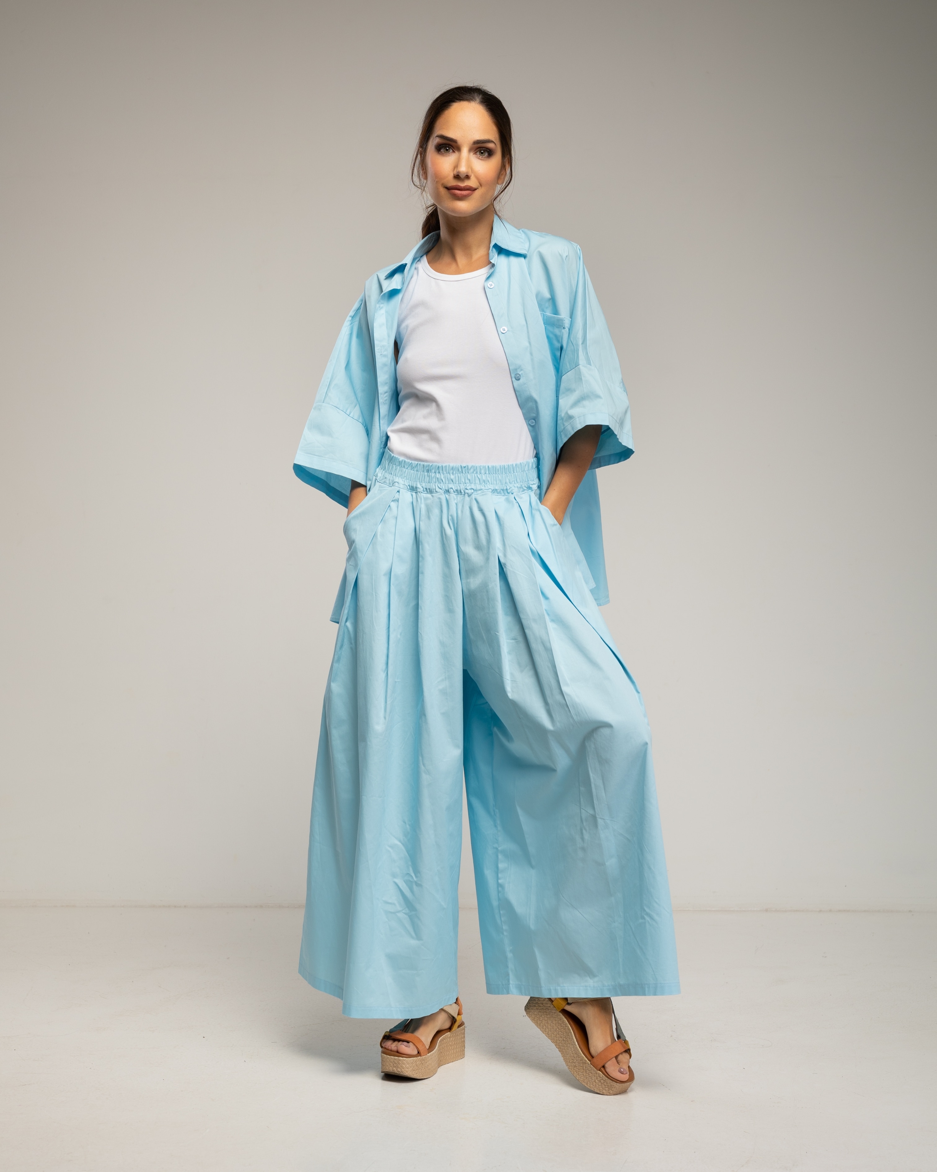 Conjunto de mujer de pantalon y camisa oversize - Tantra - Azul claro Azul claro-1
