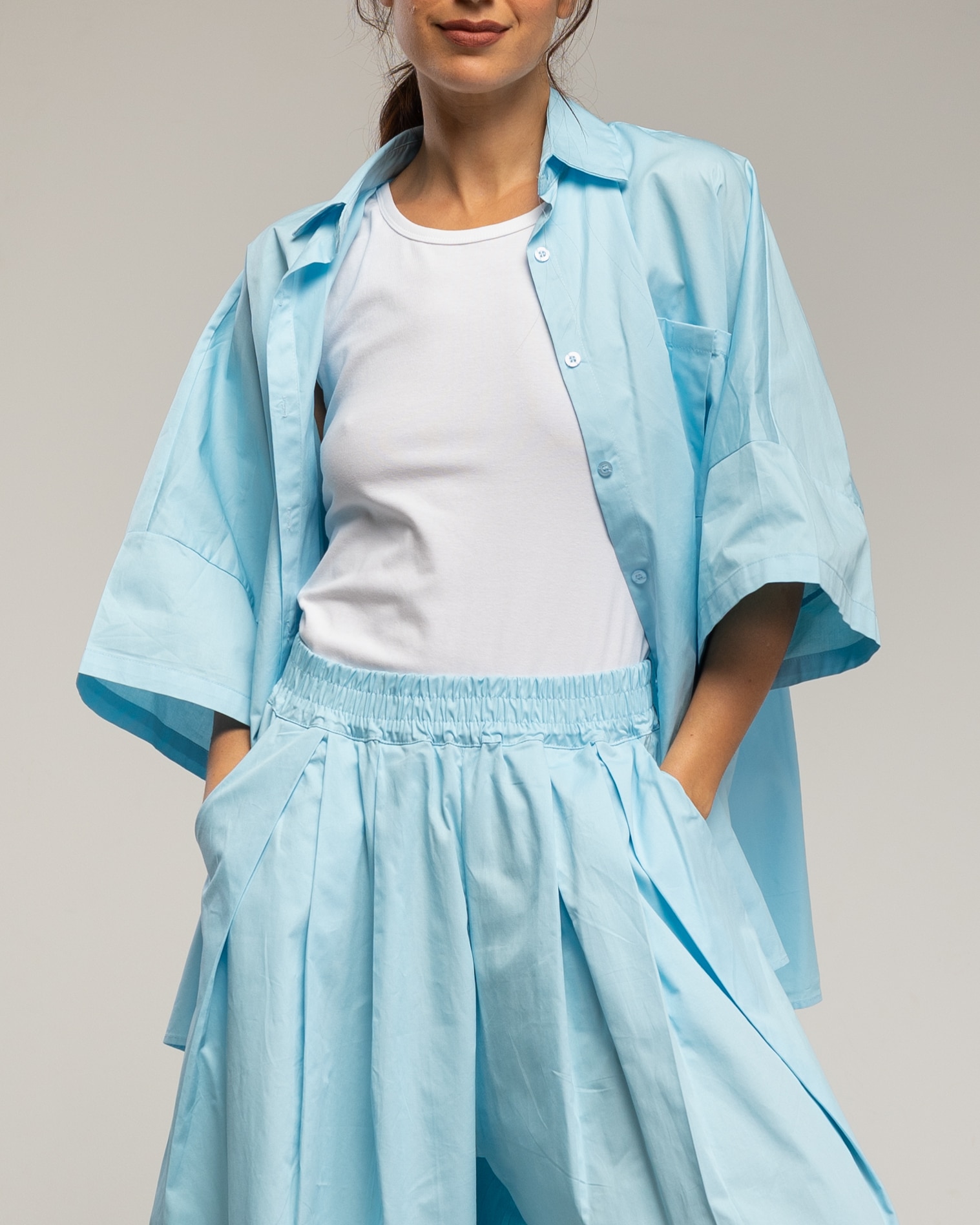 Conjunto de mujer de pantalon y camisa oversize - Tantra - Azul claro Azul claro-4