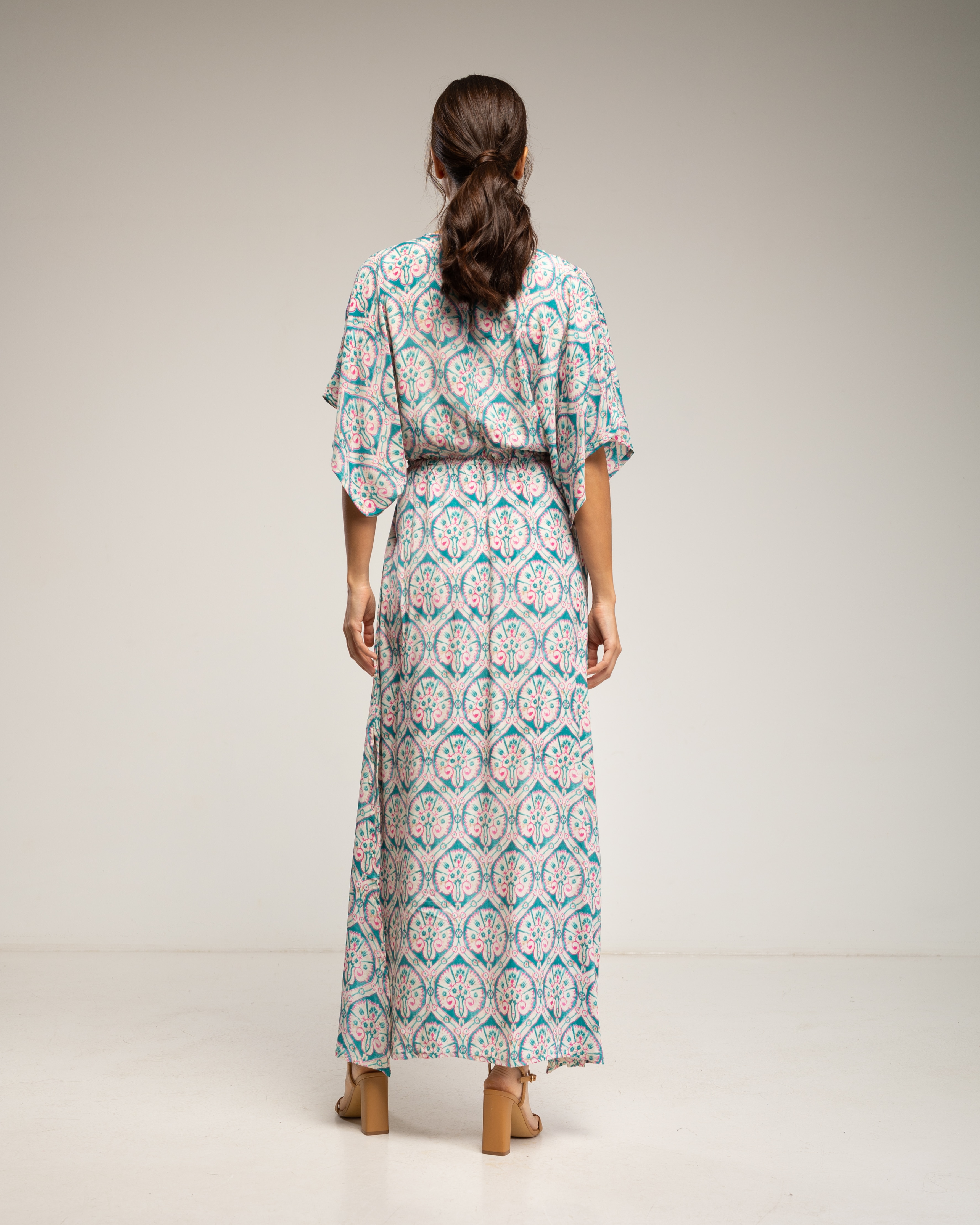 Vestido largo estampado paisley , con cuello cruzado - Tantra - Azul Azul-3