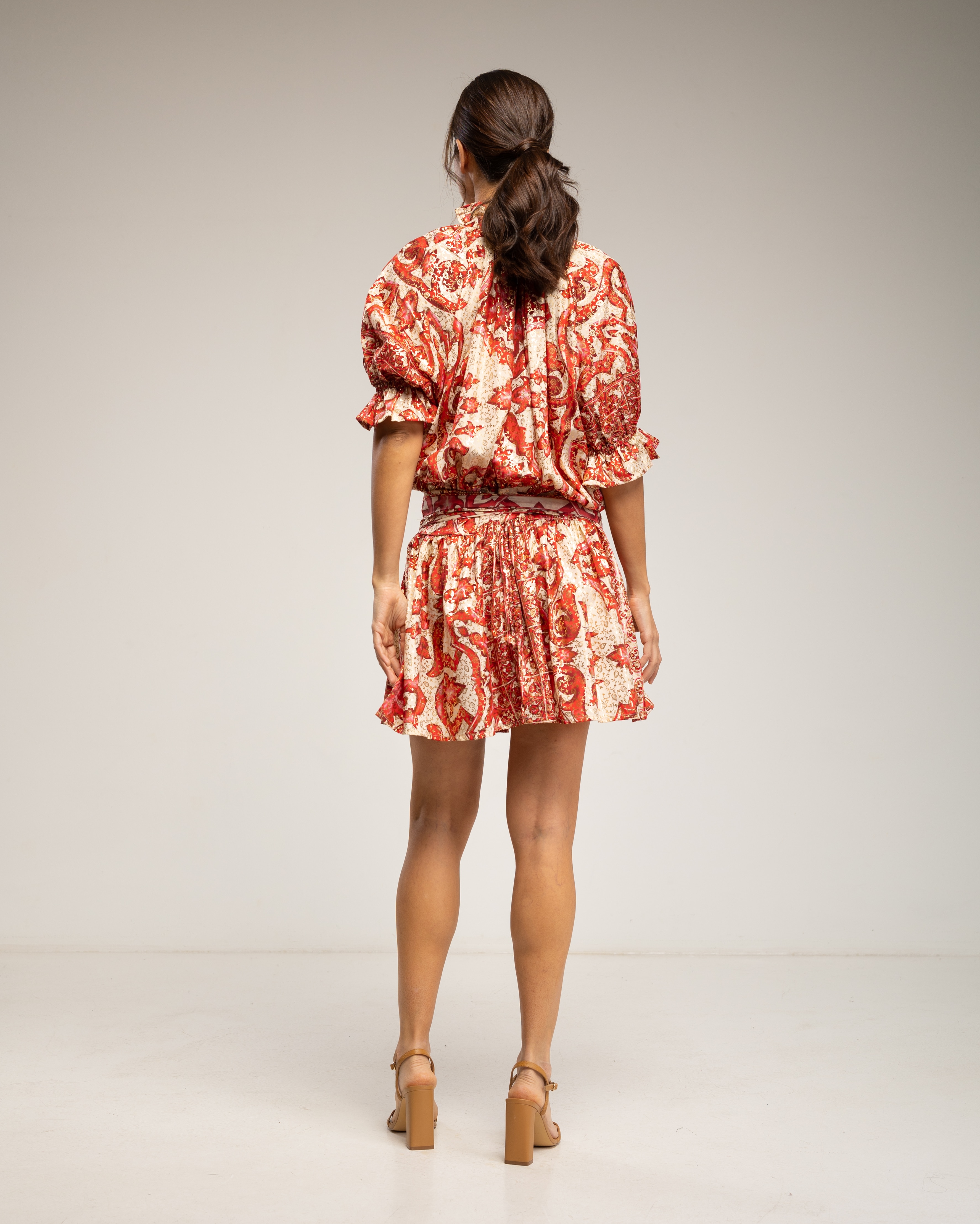 Vestido corto estampado con botones - Tantra - Rojo Rojo-3