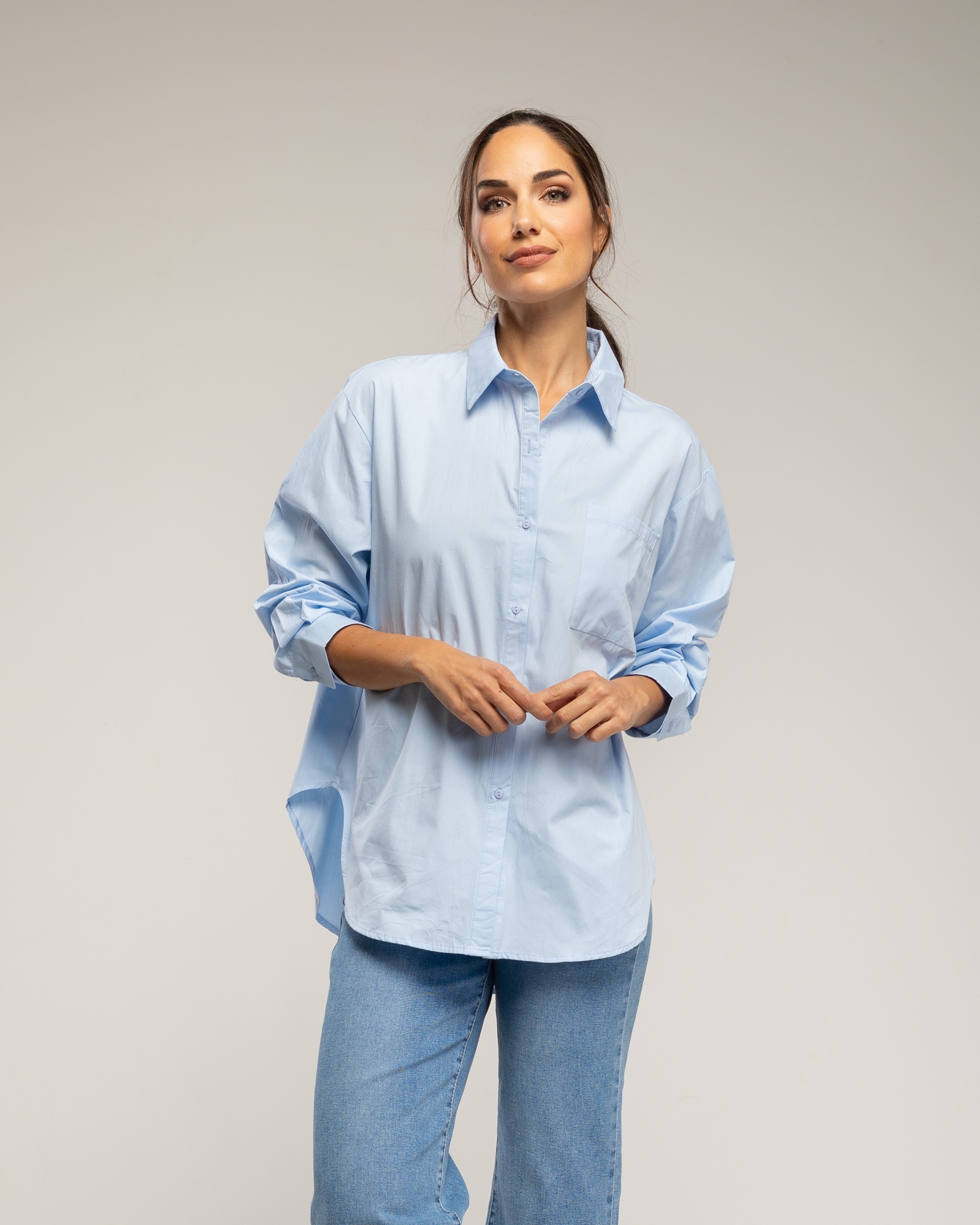Tantra - Camisa de mujer de algodón oversize con bolsillo delantero.