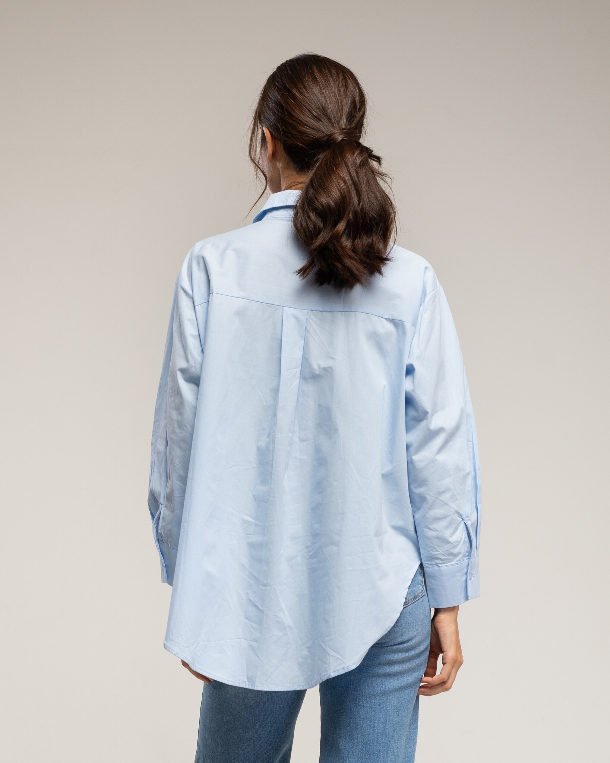 Camisa de mujer de algodón oversize con bolsillo delantero - Tantra - Azul denim Azul denim-2