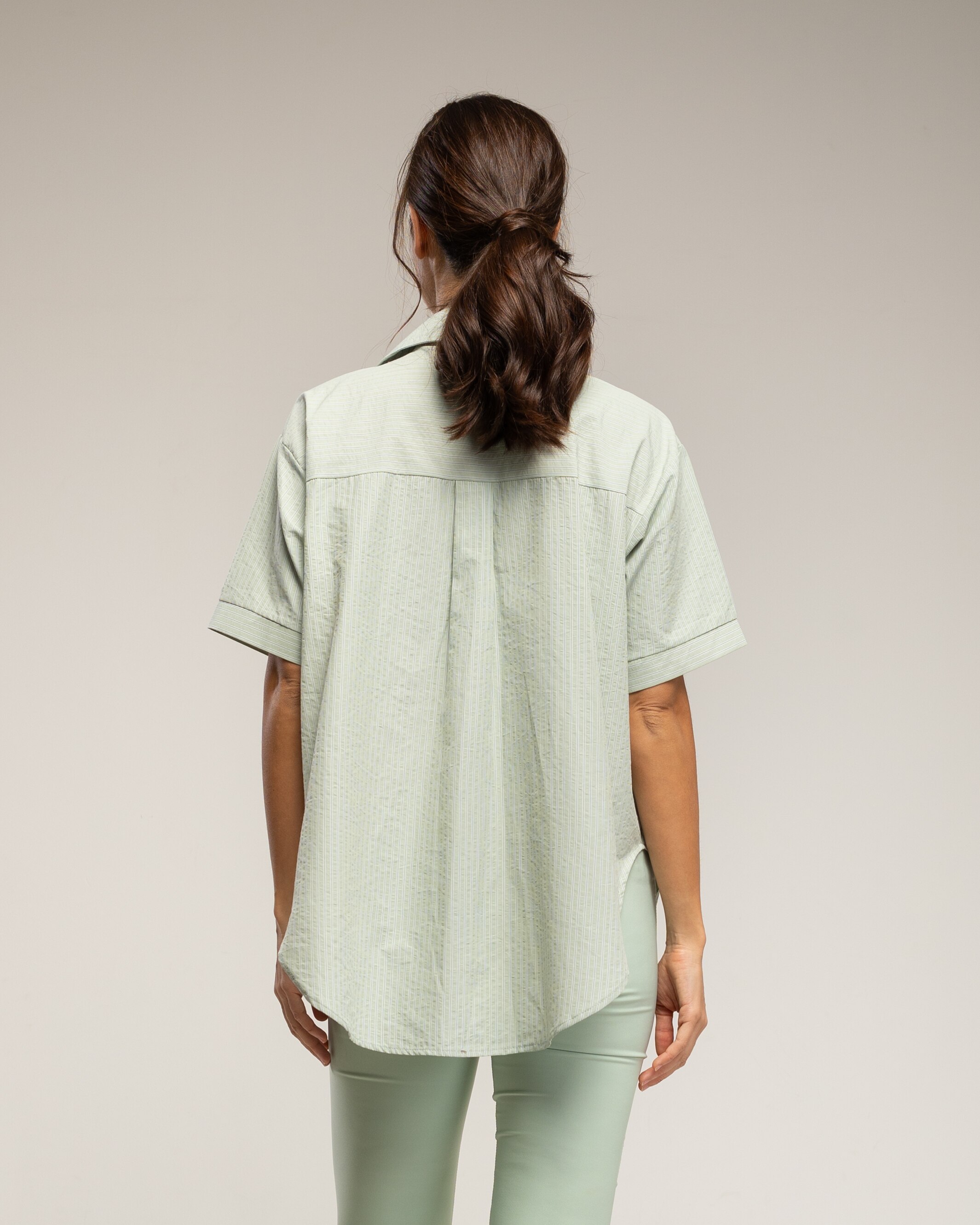 Camisa de algodón manga corta de rayas - Tantra - Verde Verde-2
