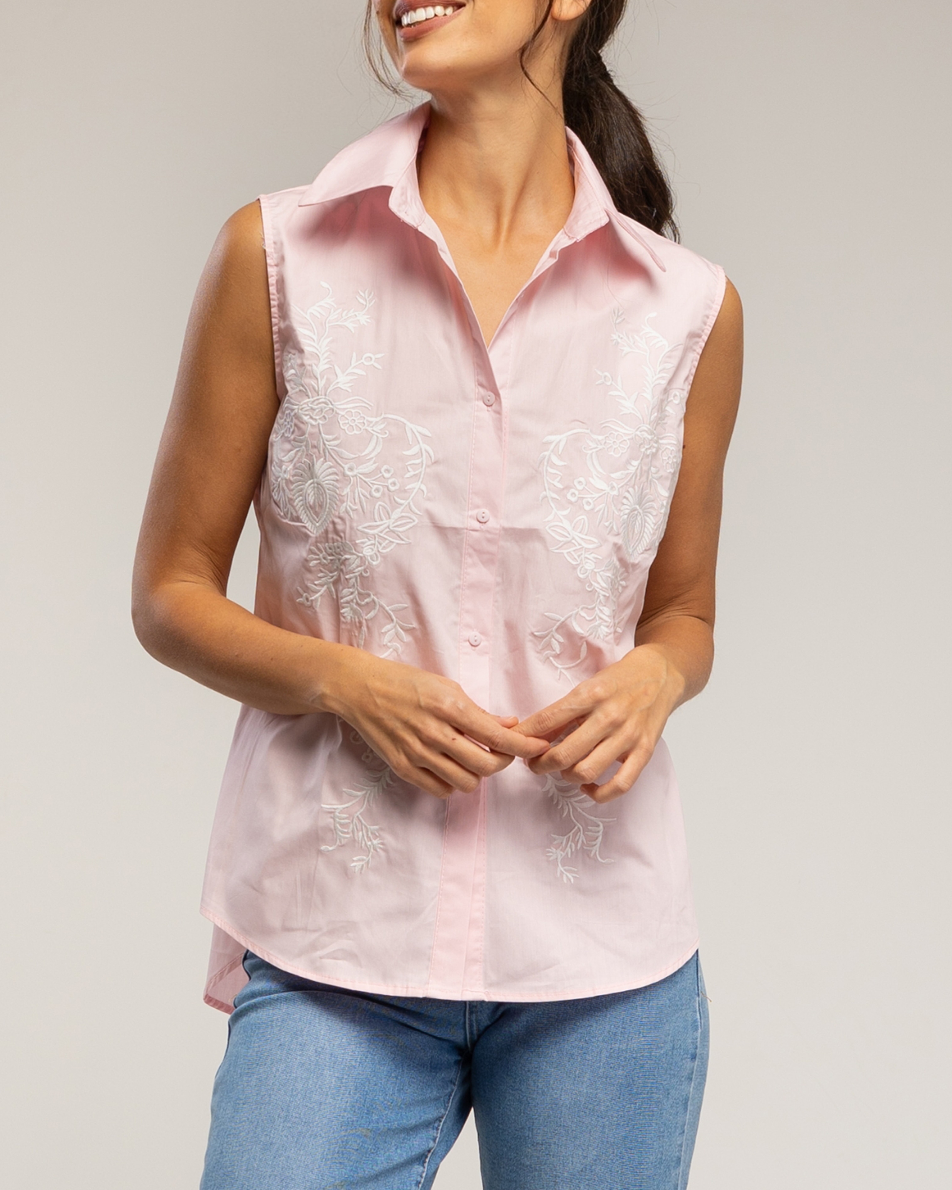 Camisa de mujer de algodón con bordados en el frontal - Tantra - Rosa Rosa-3
