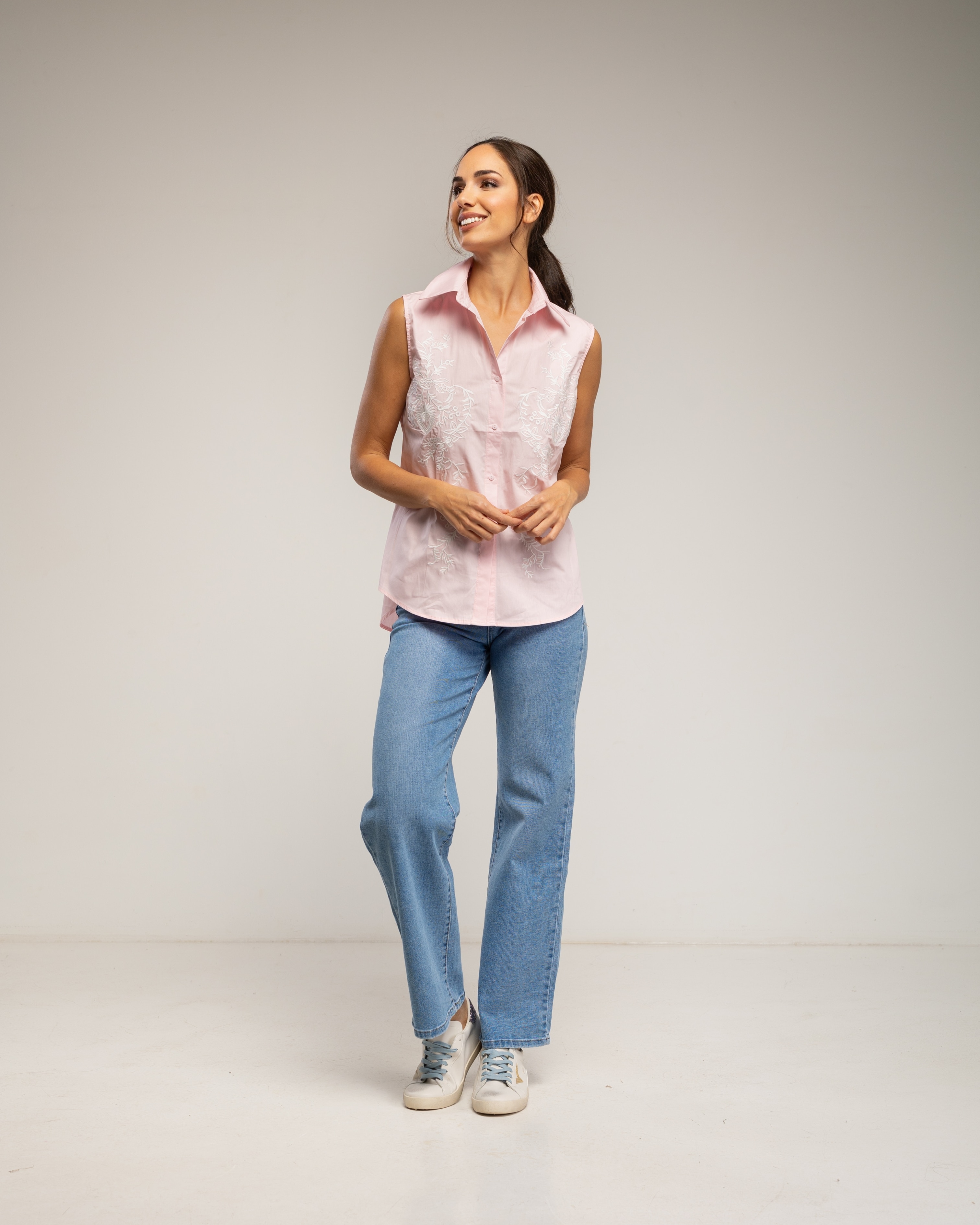Camisa de mujer de algodón con bordados en el frontal - Tantra - Rosa Rosa-4