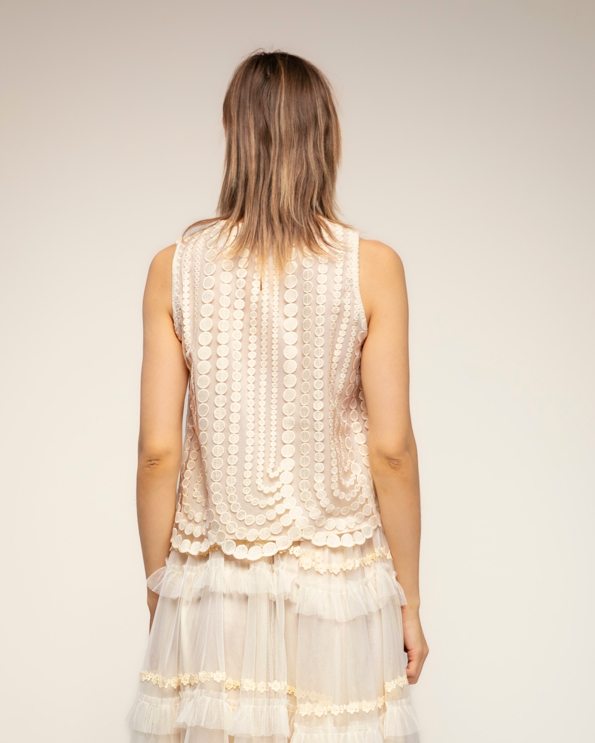 Top de mujer de encaje con detalle de circulos - Tantra - Beige Beige-2