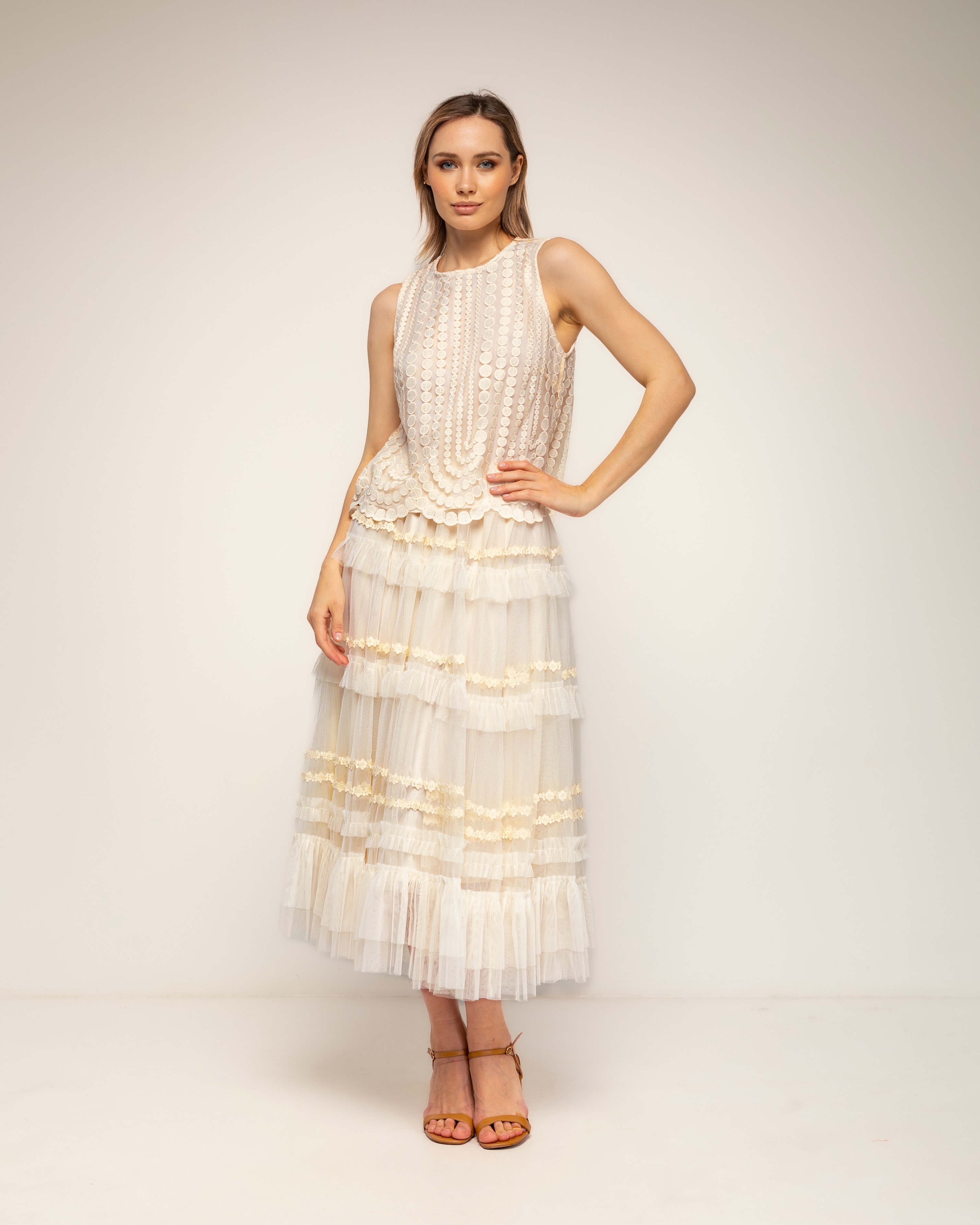 Top de mujer de encaje con detalle de circulos - Tantra - Beige Beige-4