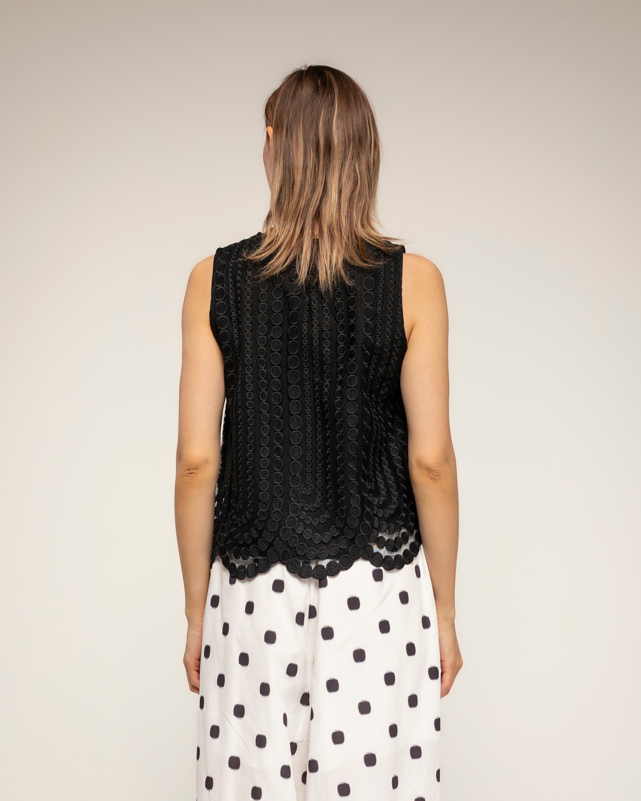 Top de mujer de encaje con detalle de circulos - Tantra - Negro Negro-2