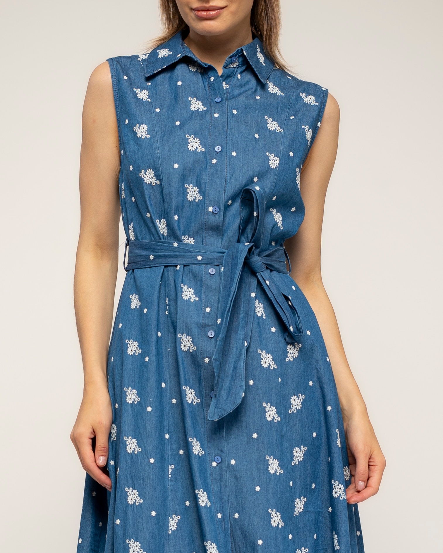 Vestido midi camisero de tencel con bordados - Tantra - Azul denim Azul denim-4