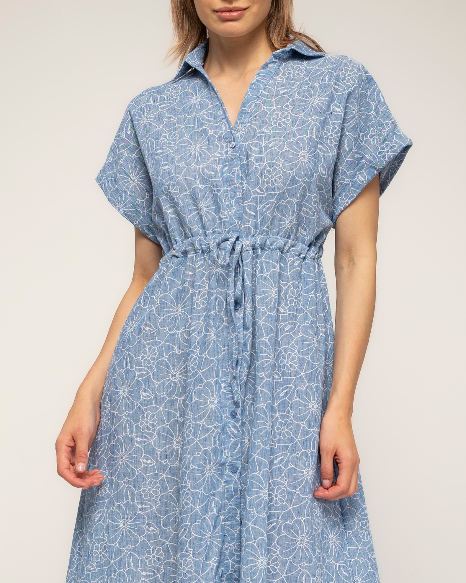 Vestido midi camisero de algodón con bordado - Tantra - Azul denim Azul denim-4