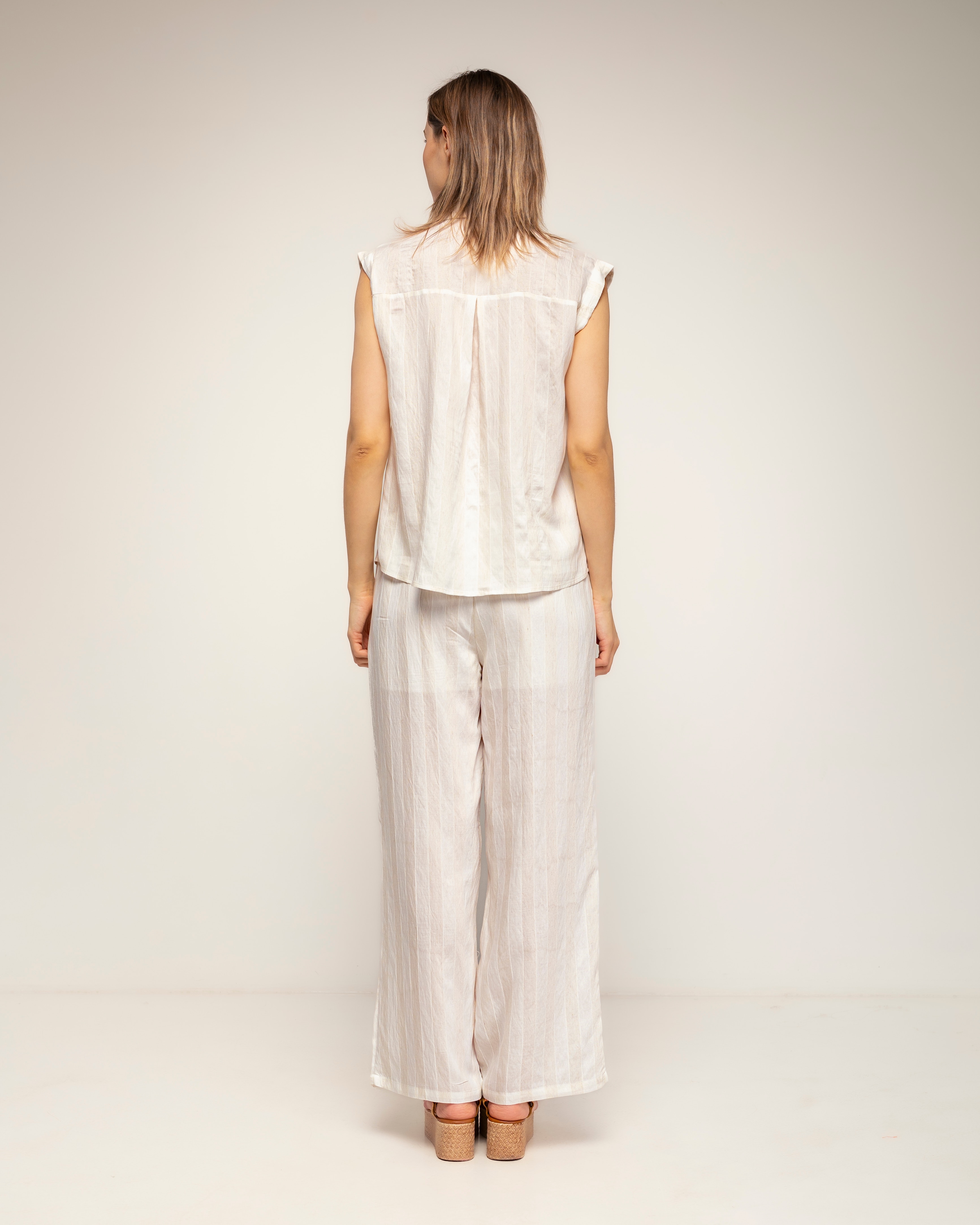 Conjunto de mujer con algodón, de camisa y pantalón con textura - Tantra - Crudo Crudo-2