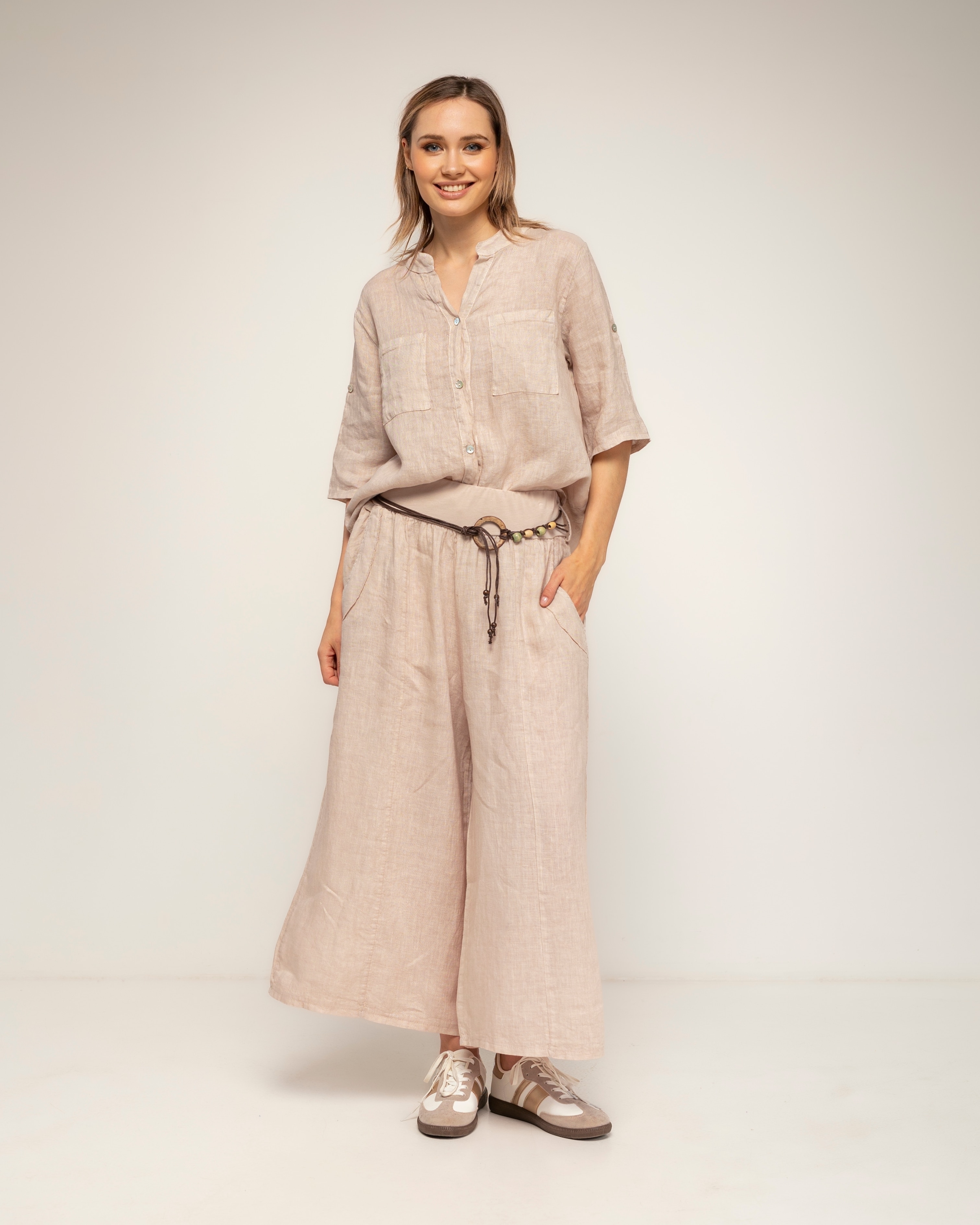 Tantra - Pantalon de mujer 100% lino, ancho con cintura elástica.