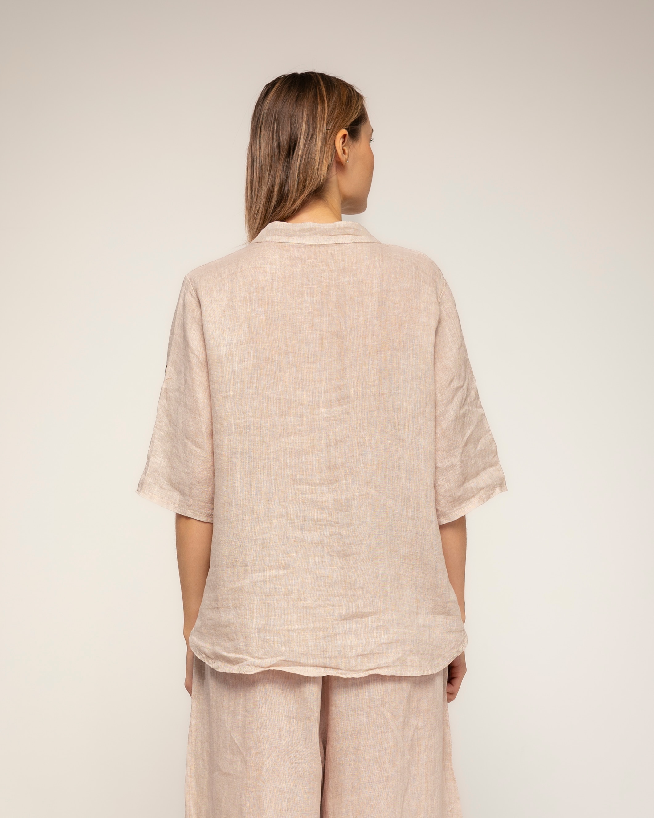 Camisa de mujer 100% lino de manga larga con bolsillo - Tantra - Beige Beige-2