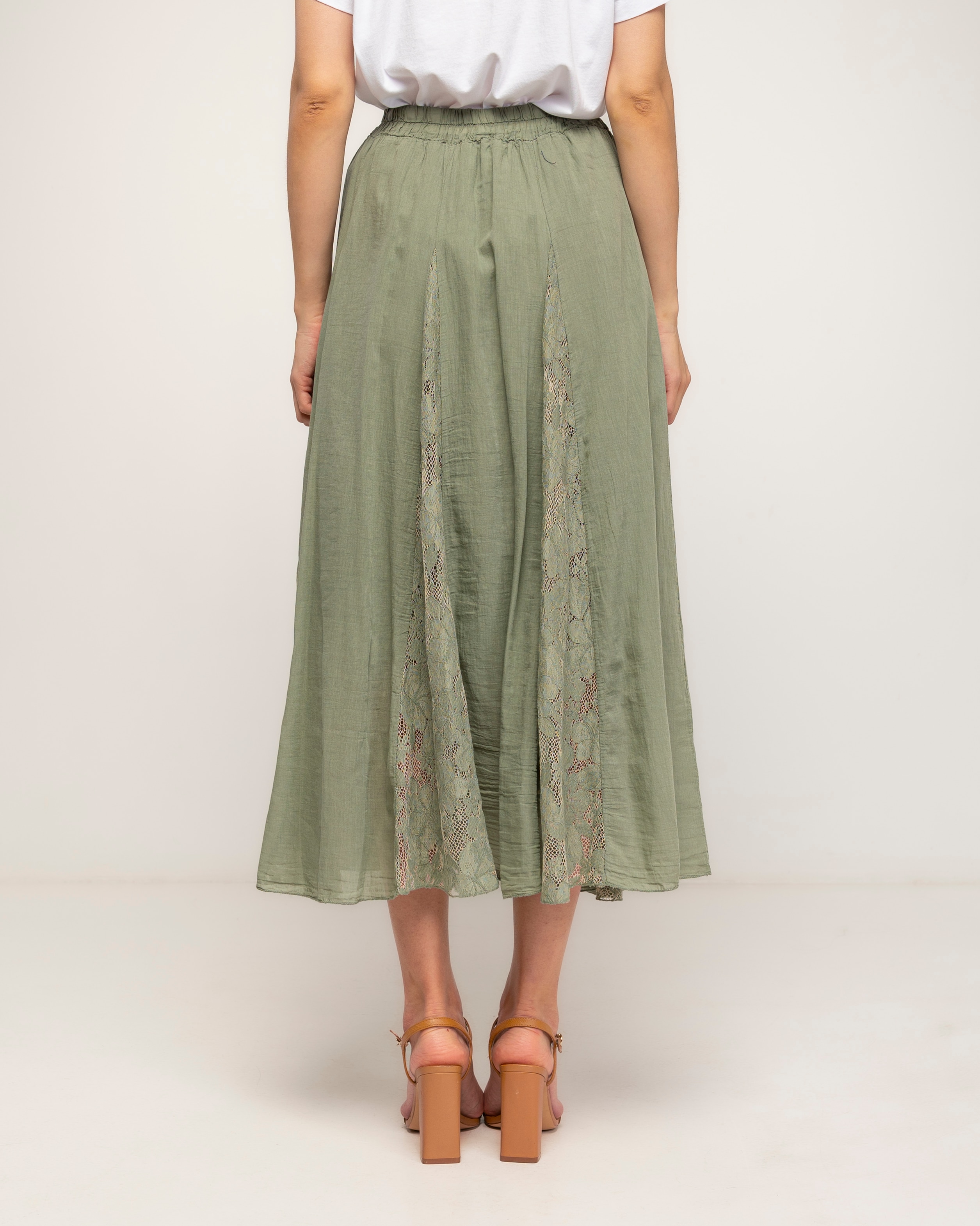 Falda 100% algodón de vuelo con detalles de encaje - Tantra - Verde militar Verde militar-3