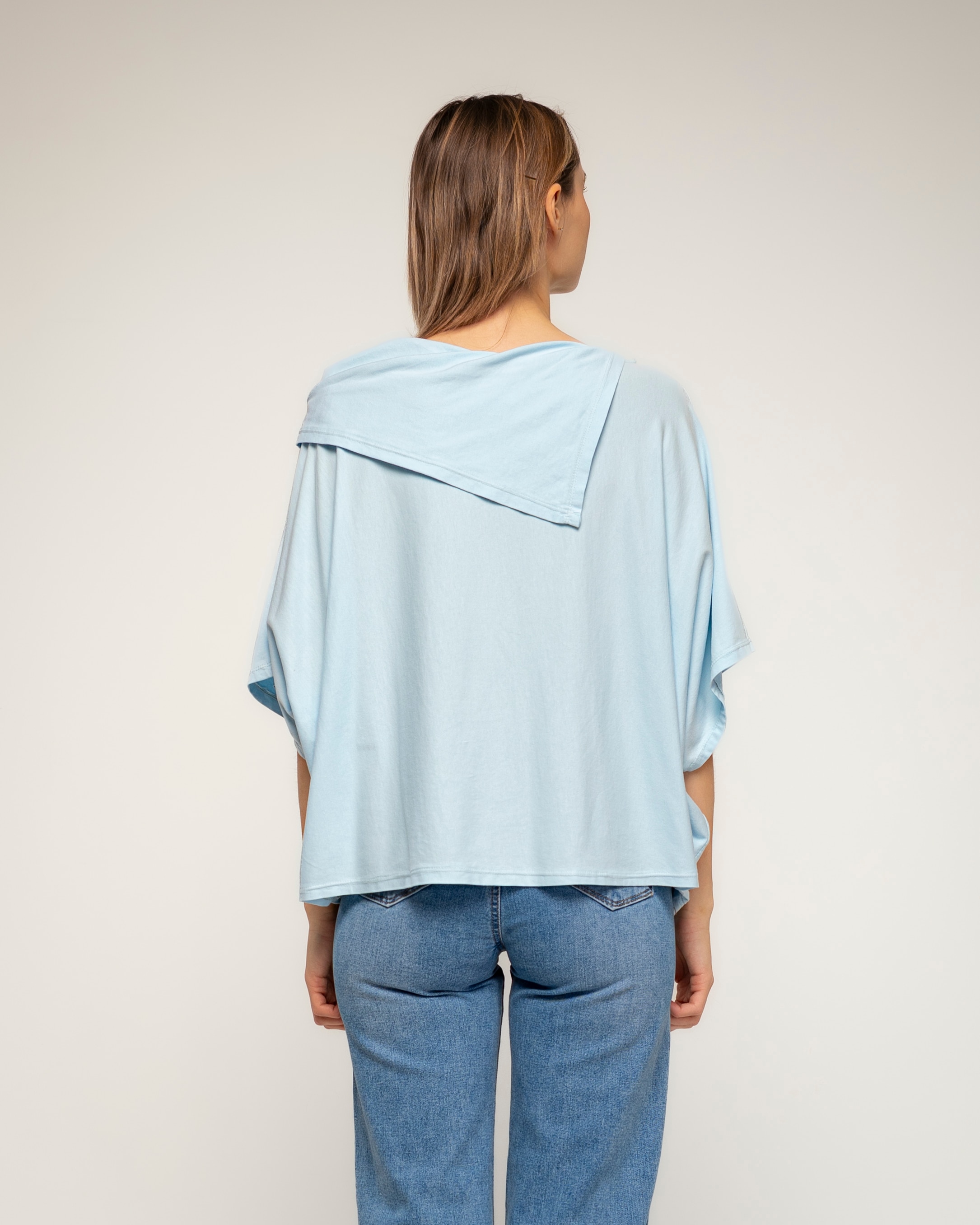 Camiseta de mujer 100% algodón con manga murciélago - Tantra - Azul claro Azul claro-2
