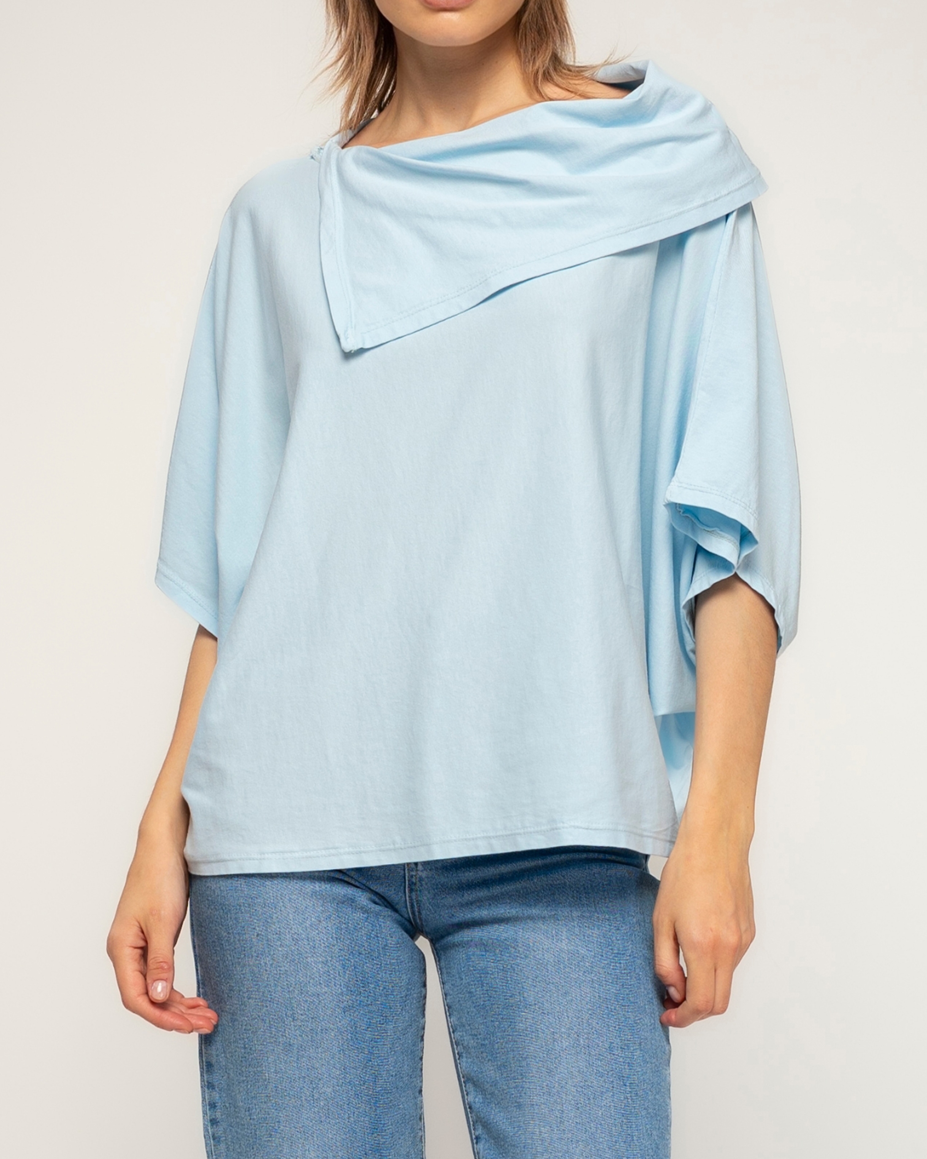 Camiseta de mujer 100% algodón con manga murciélago - Tantra - Azul claro Azul claro-3