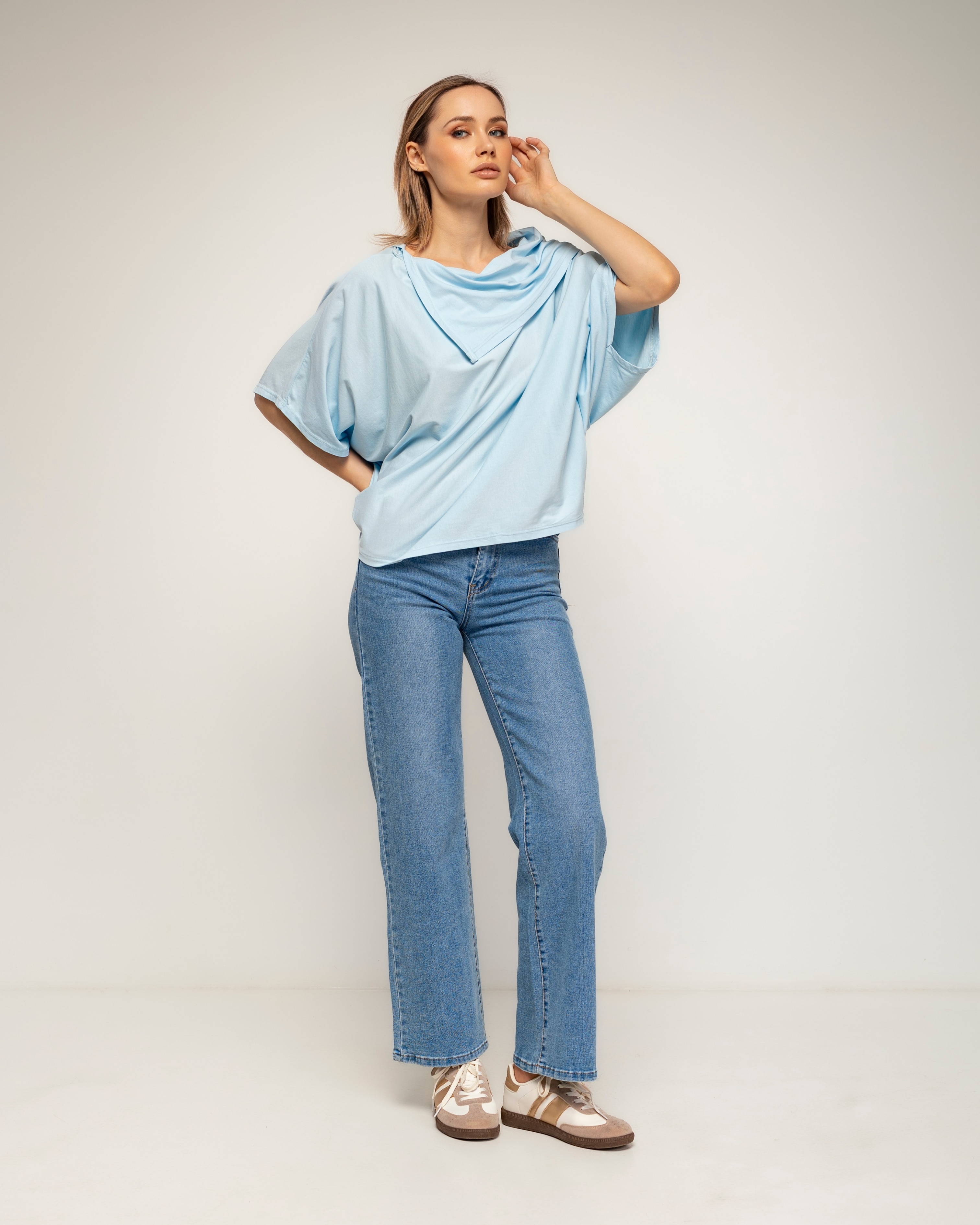 Camiseta de mujer 100% algodón con manga murciélago - Tantra - Azul claro Azul claro-4