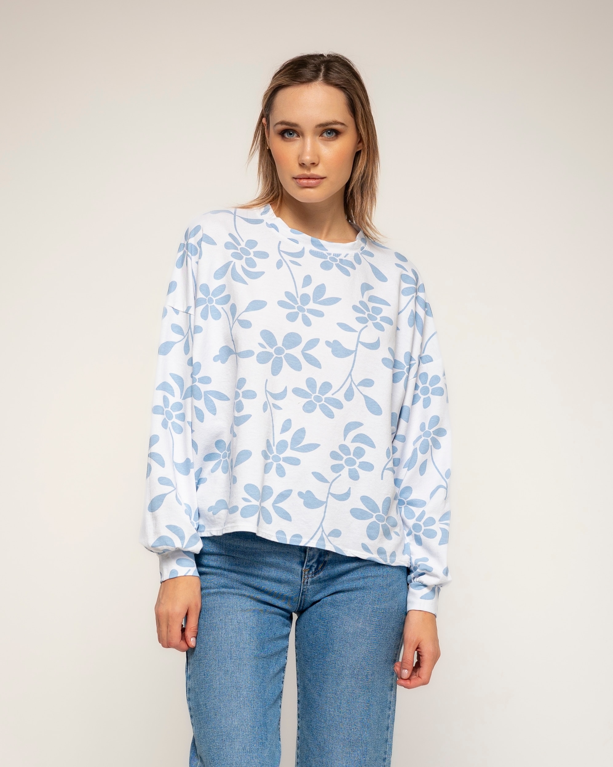 Camiseta de de mujer 100% algodón con estampado de flores - Tantra - Azul claro Azul claro-1