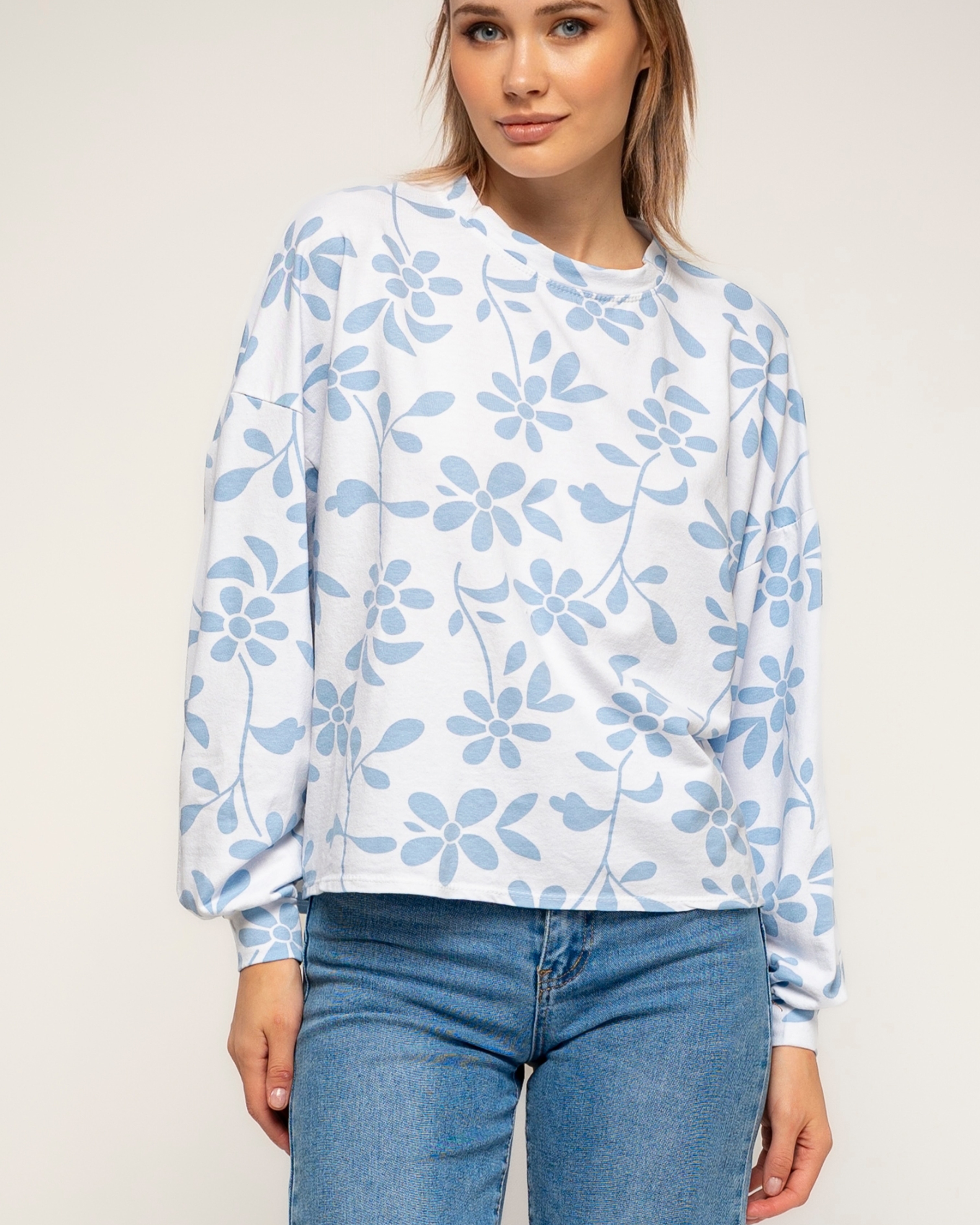Camiseta de de mujer 100% algodón con estampado de flores - Tantra - Azul claro Azul claro-3